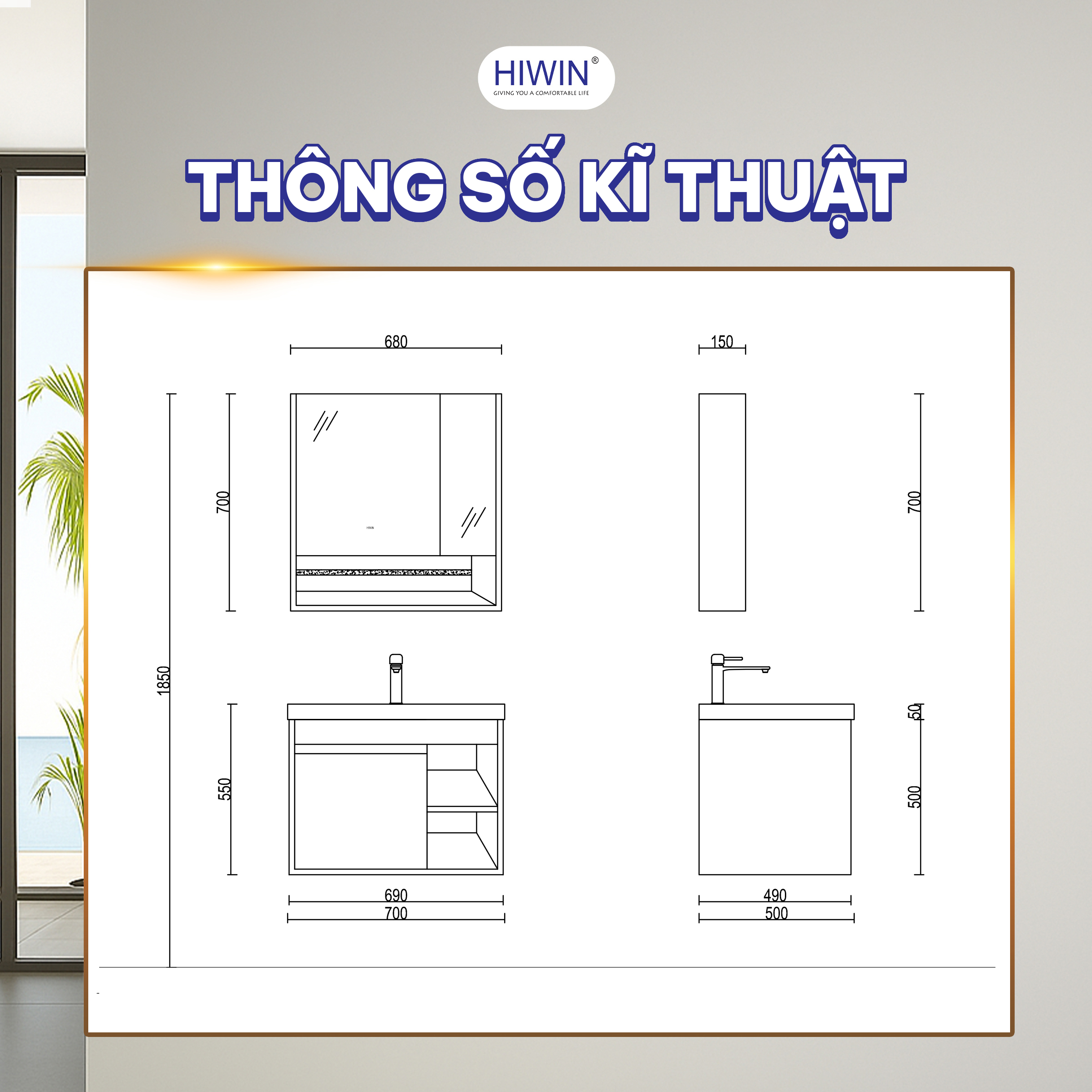 Thông số kỹ thuật của tủ nhà tắm Hiwin YP-005