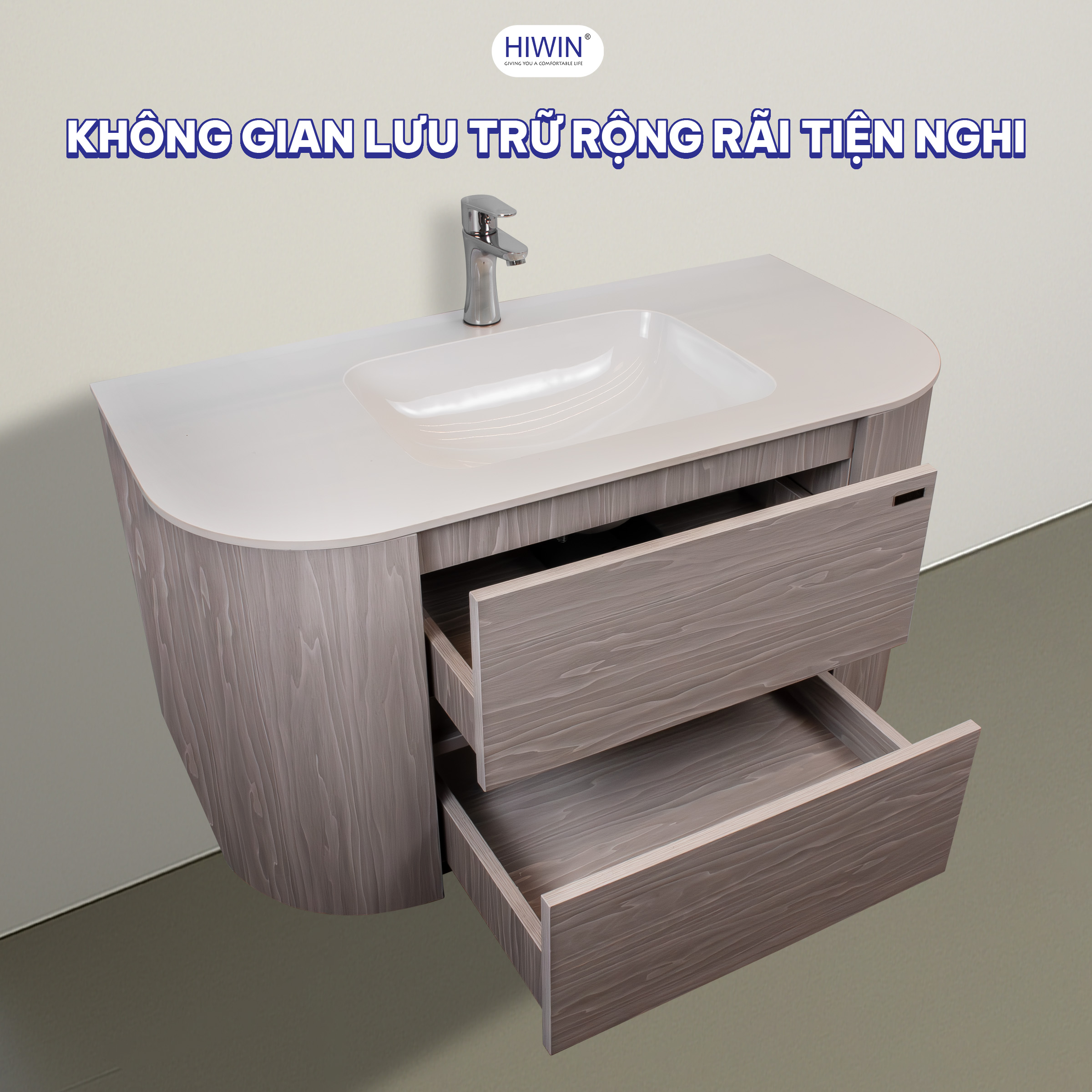 2 ngăn kéo trên dưới mang đến không gian lưu trữ lớn