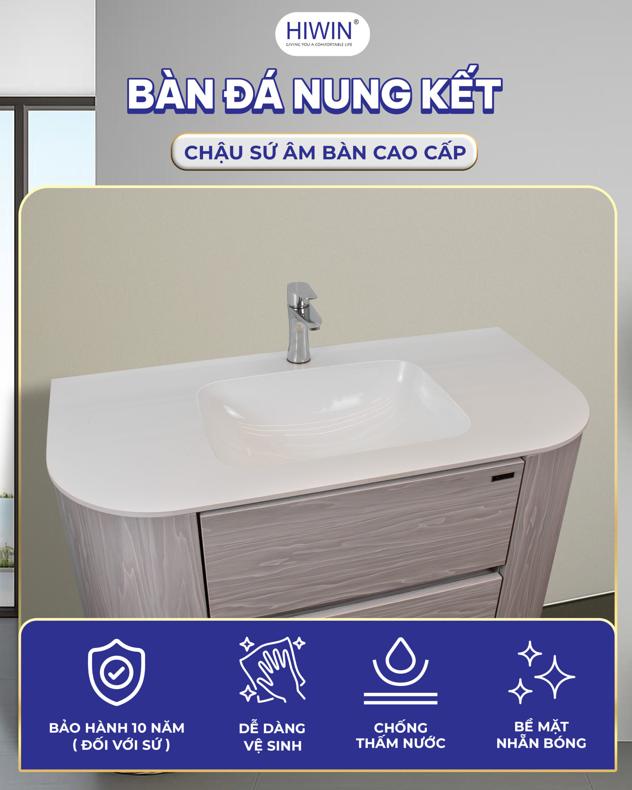 Lavabo hoàn hảo được kết hợp bởi chậu sứ và mặt bàn đá nung kết