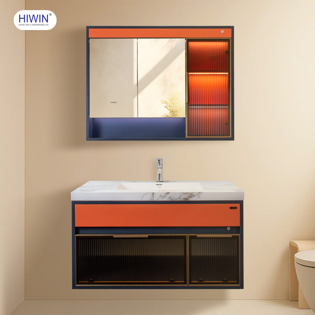 Tủ nhà tắm Hiwin YS-2613 vải xanh Sapphire và Cam Hermes