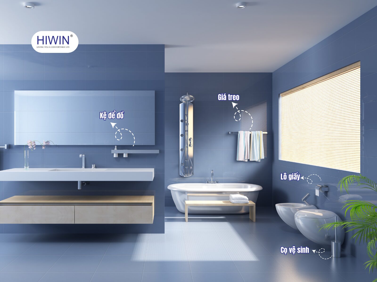 Phụ kiện bao gồm các thiết bị cơ bản cần có trong phòng tắm