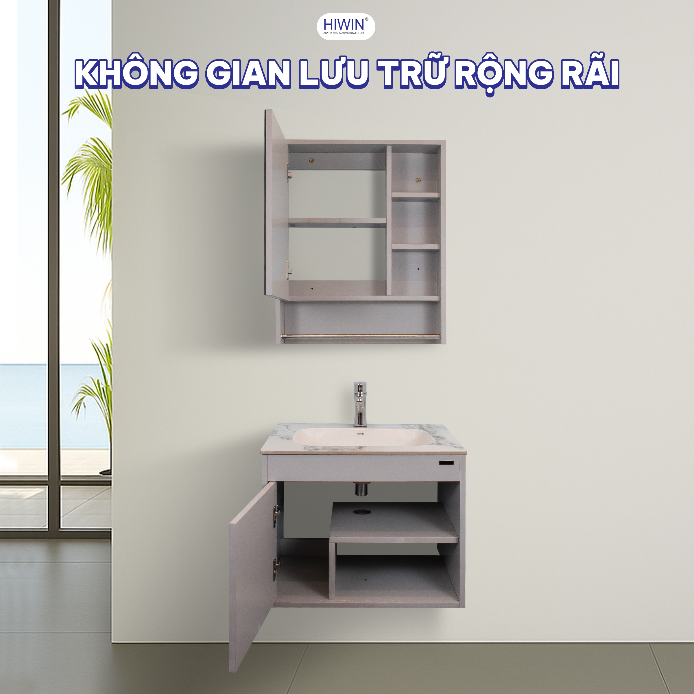 YP-2466 sở hữu không gian lữu trữ lớn ở cả tủ gương và tủ chính