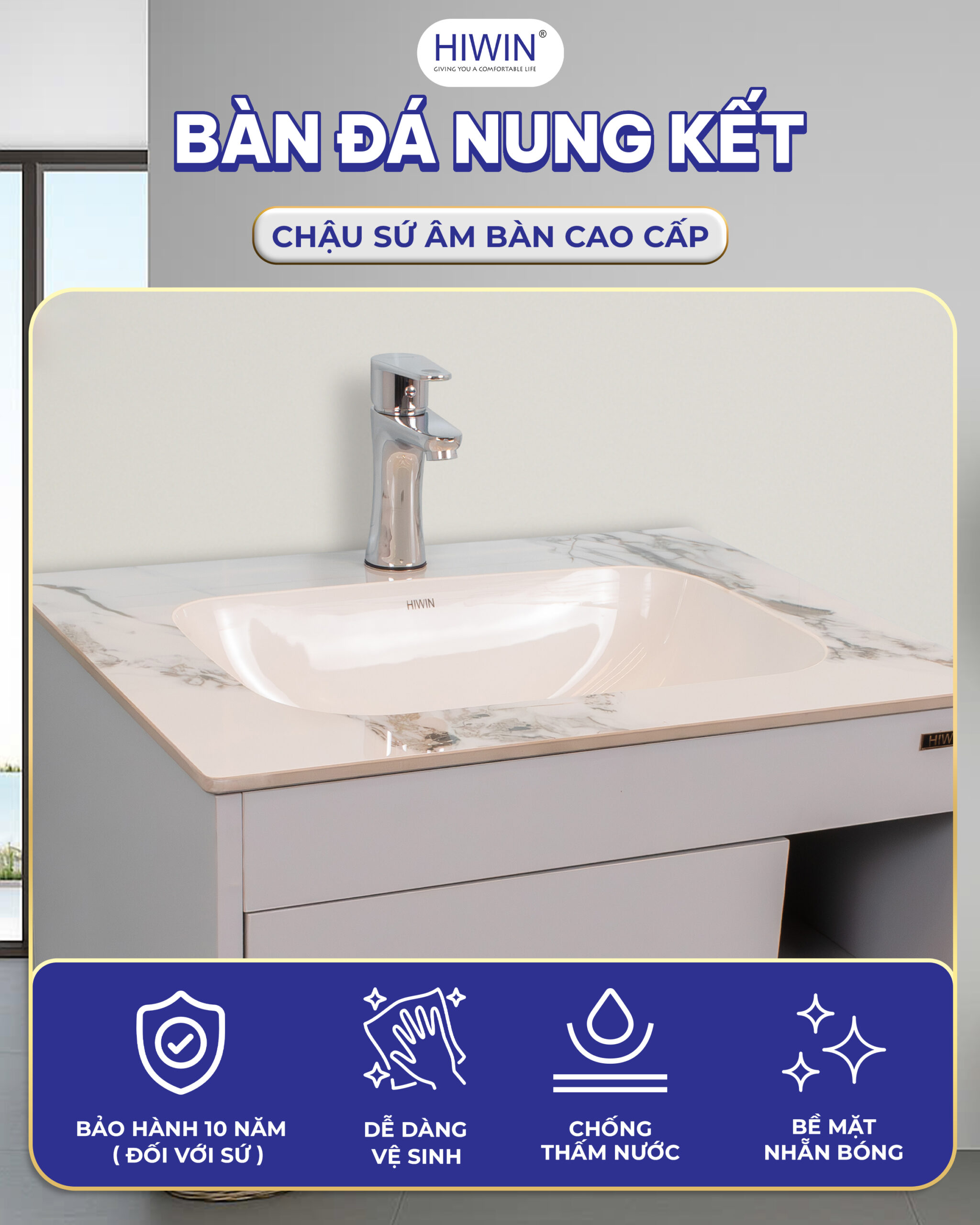 Bàn đá nung kết với những đường vân độc đáo cùng chậu sứ bền bỉ