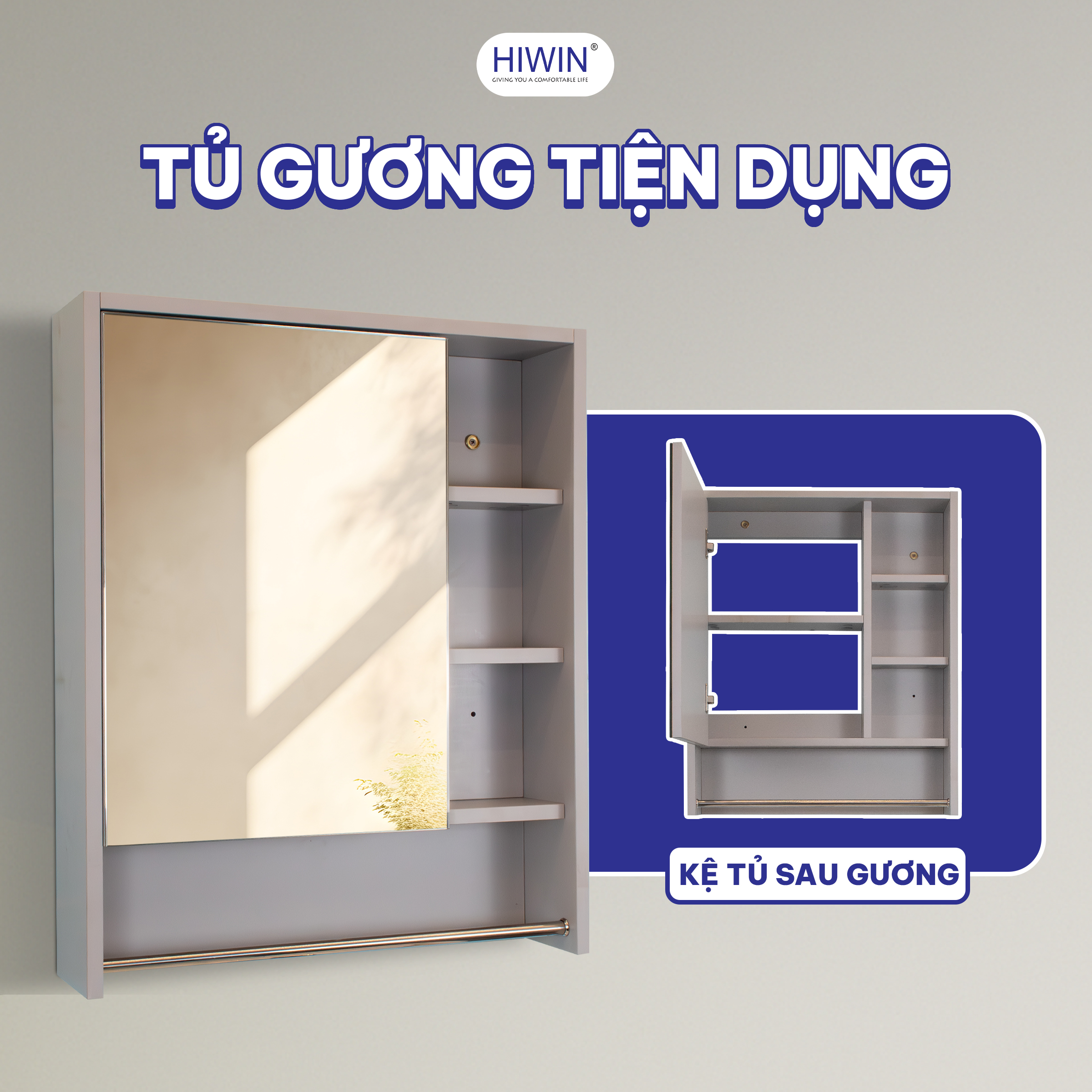 Gương tích hợp với kệ tủ tiện lợi