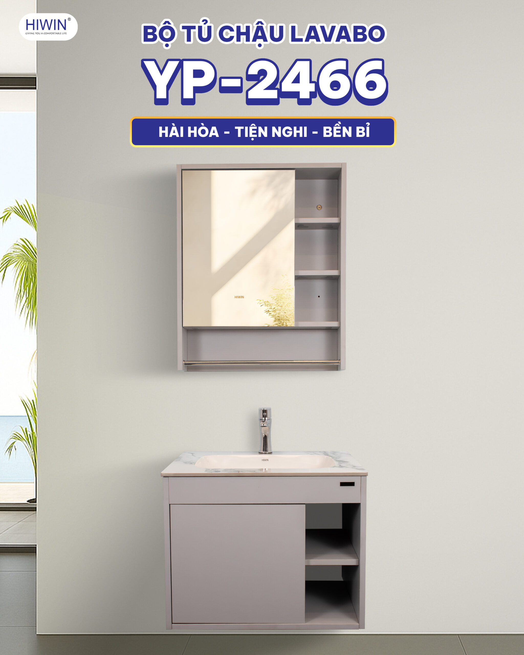 Thiết kế bộ tủ chậu Lavabo PVC YP-2466 hiện đại, tinh tế