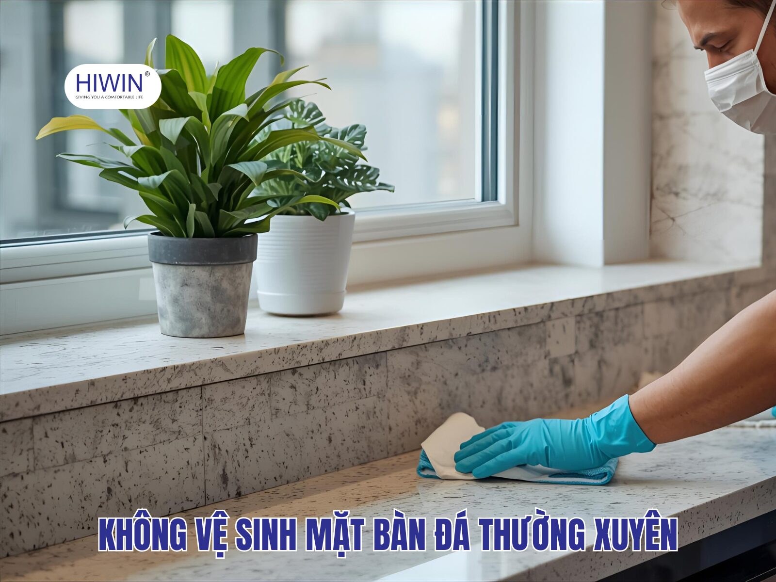 Không vệ sinh thường xuyên khiến mặt bàn đá bị ố