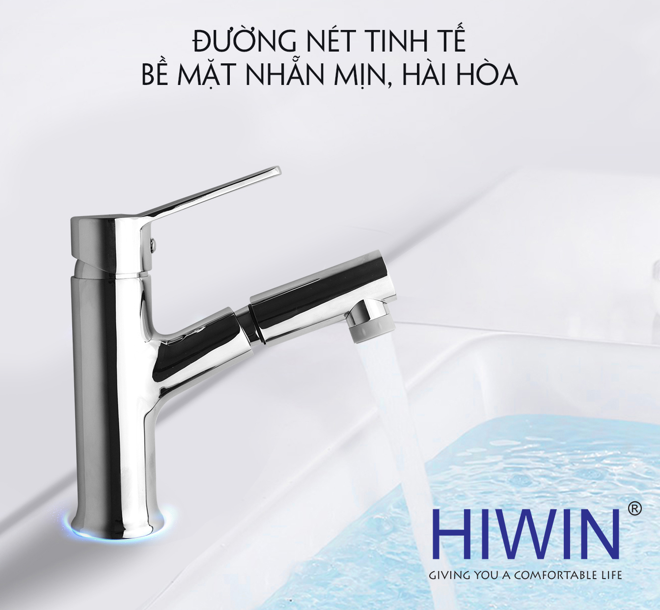 Vòi dây rút nóng lạnh Hiwin KF-215C sáng bóng, hài hòa