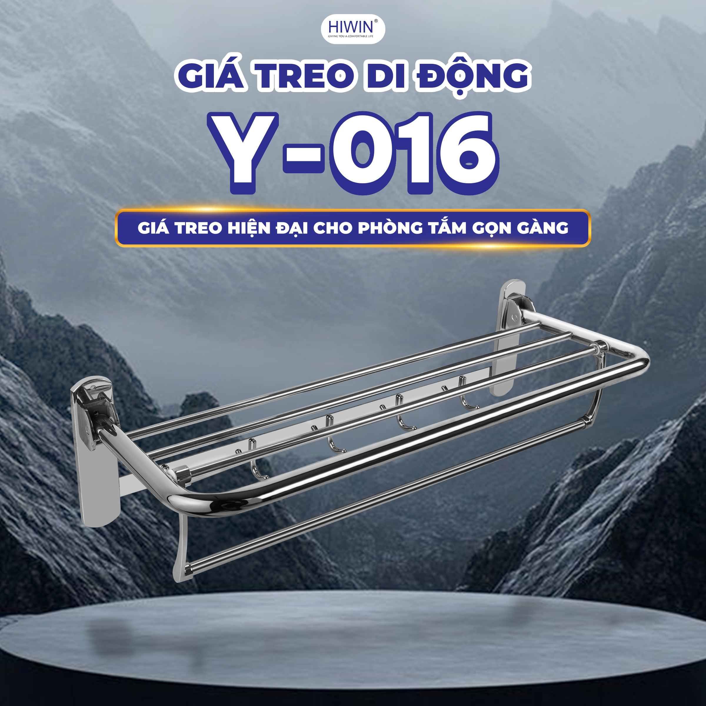 Giàn vắt khăn gấp gọn Hiwin Y-016 sở hữu thiết kế hiện đại, tinh gọn