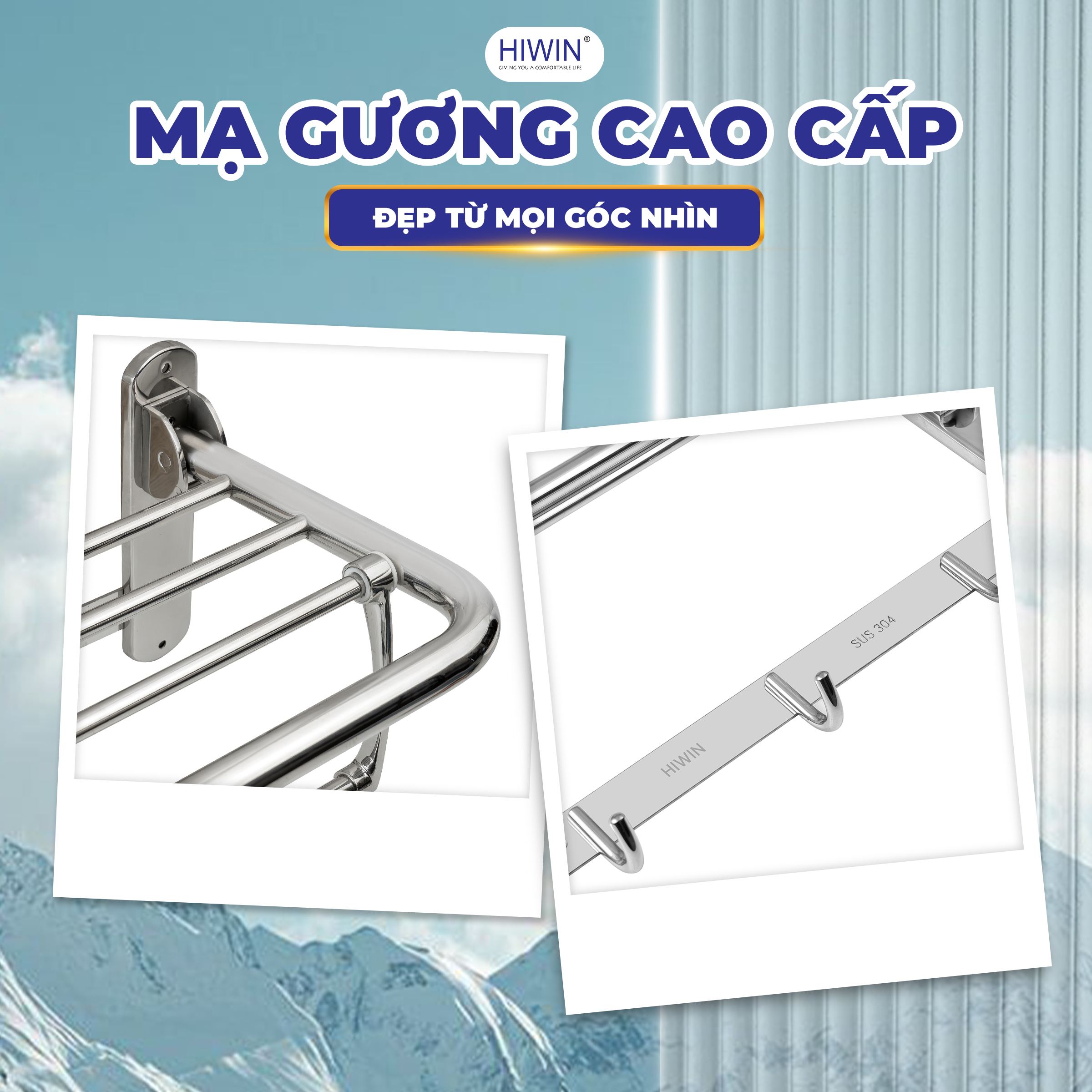 Giàn vắt khăn gấp gọn Hiwin Y-016 mạ gương cao cấp
