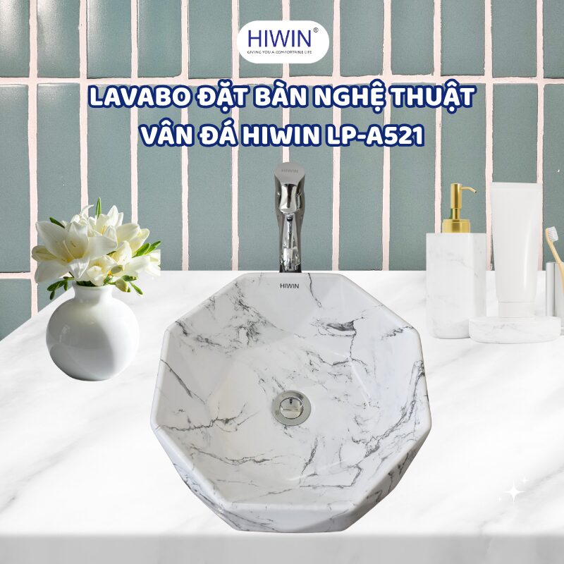 Lavabo Hiwin LP-A521 – Phong cách hiện đại với bát giác phá cách và vân đá tinh tế.