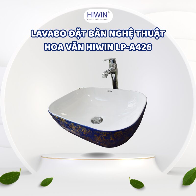 Lavabo Hiwin LP-A426 – Vẻ đẹp nghệ thuật sang trọng, kết hợp hoa văn vàng ánh kim tinh tế.