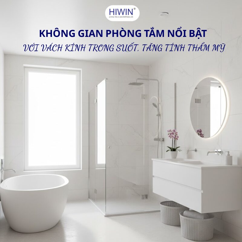 Phòng tắm hiện đại với vách kính trong suốt tắng tính thẩm mỹ