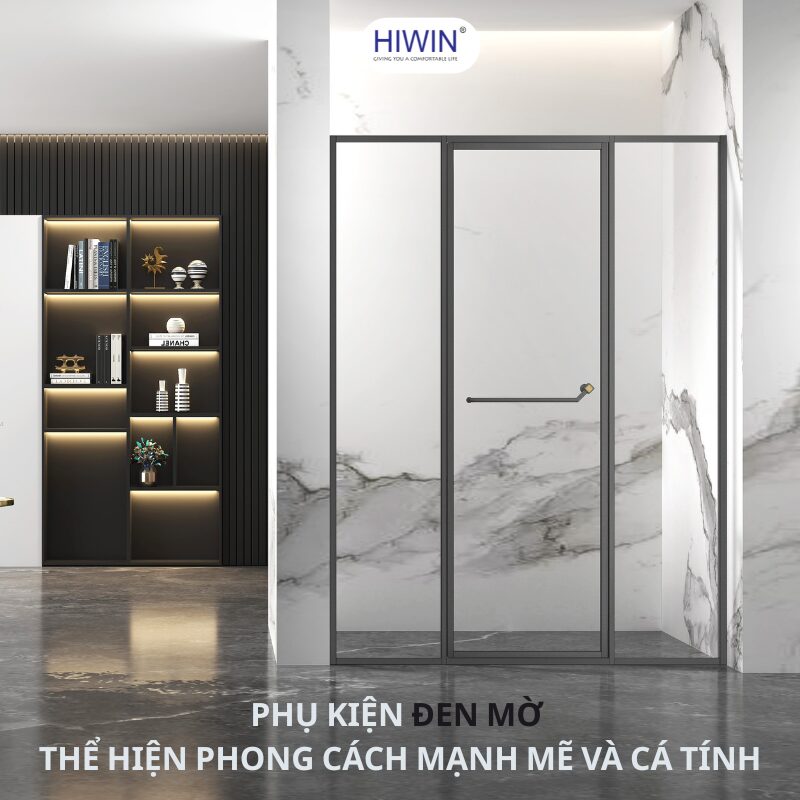 Phụ kiện đen mờ giúp không gian tắm nổi bật, thể hiện phong cách mạnh mẽ và cá tính