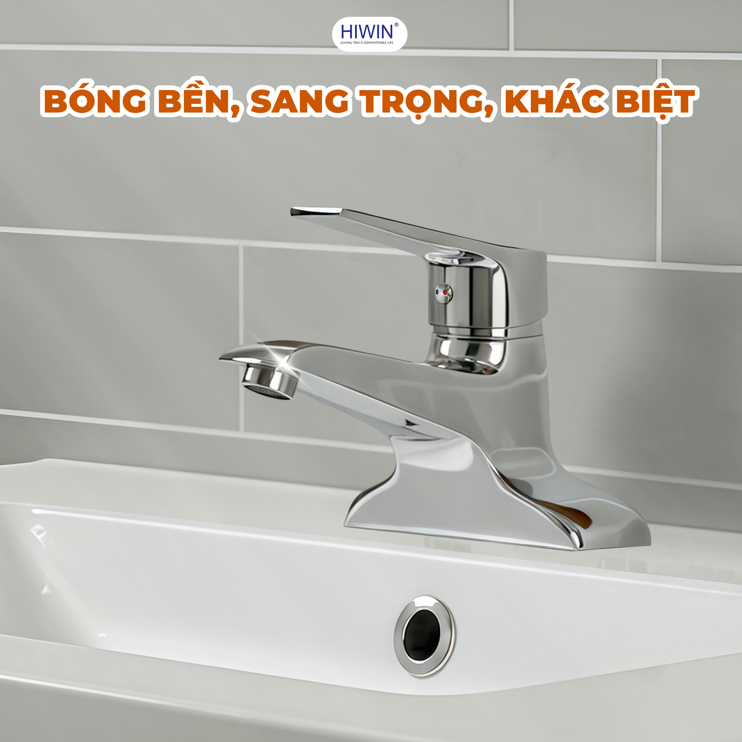 Bộ vòi chậu rửa mặt Hiwin KF-40004 mạ crom sáng bóng