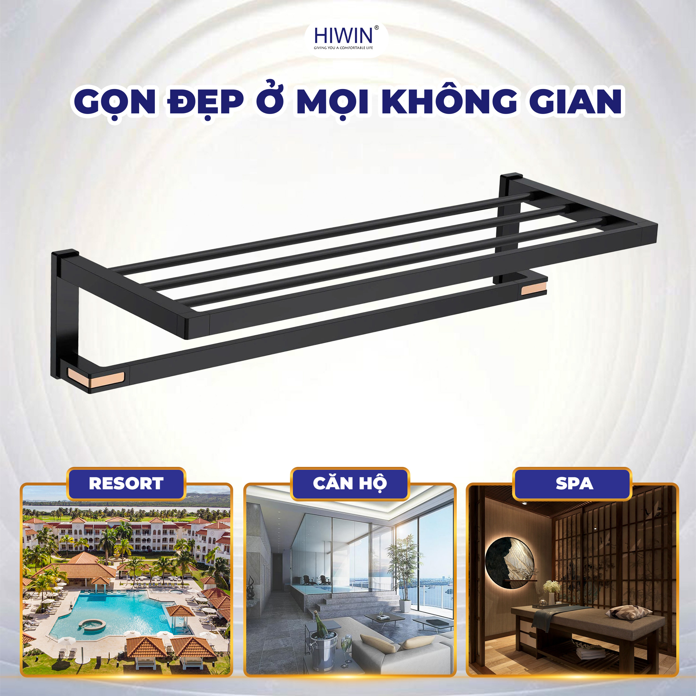 Giá phơi khăn Hiwin Y-7611BL phù hợp nhiều không gian phòng tắm