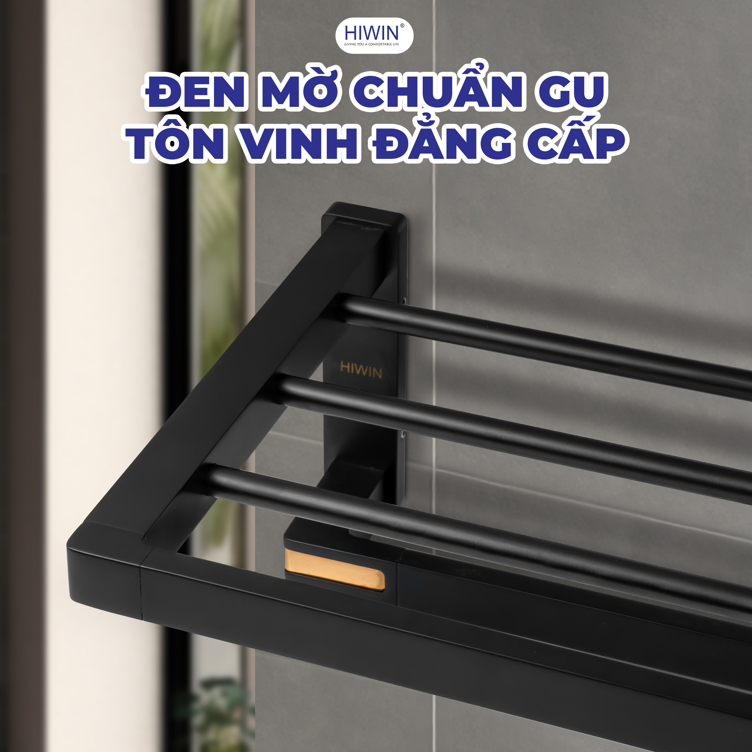Giá phơi khăn nhà tắm Hiwin Y-7611BL đen mờ chống bám bẩn