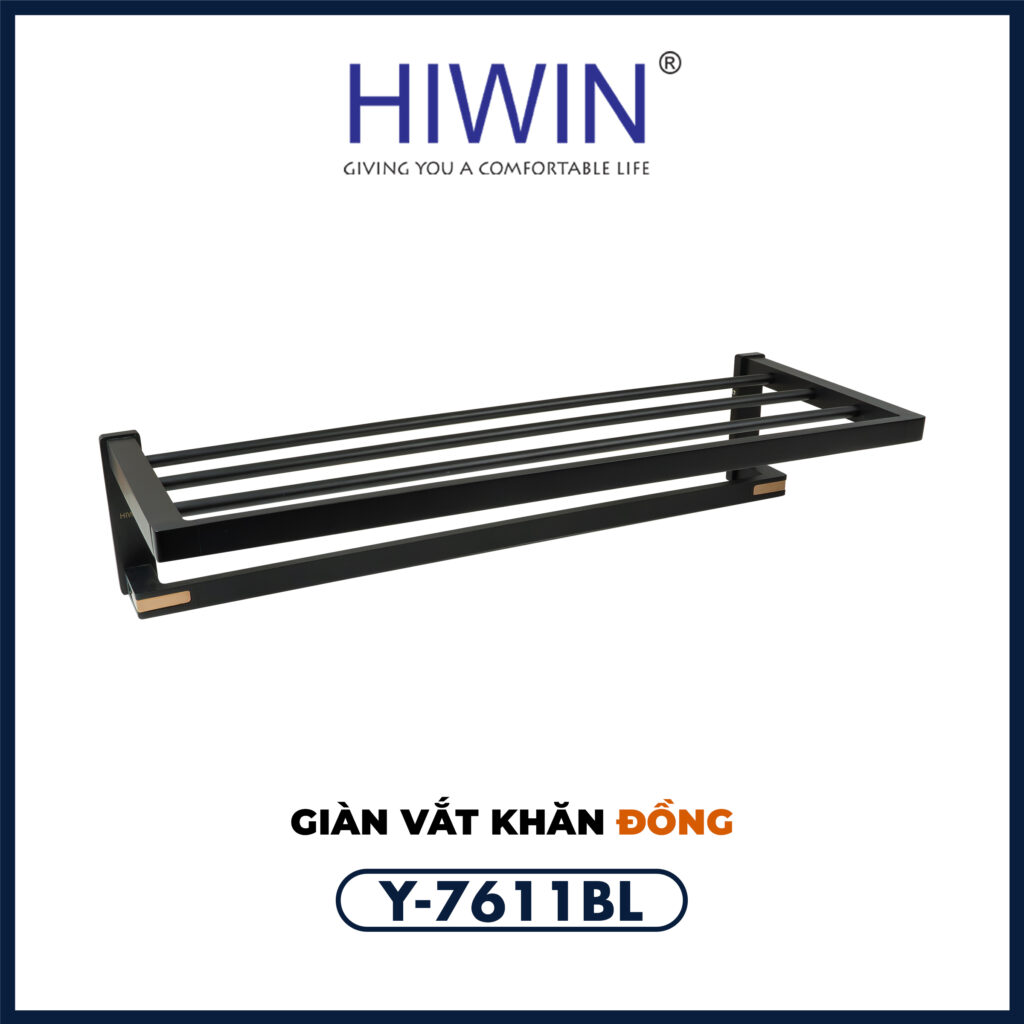 Giá phơi khăn nhà tắm Hiwin Y-7611BL đồng màu đen mờ hiện đại