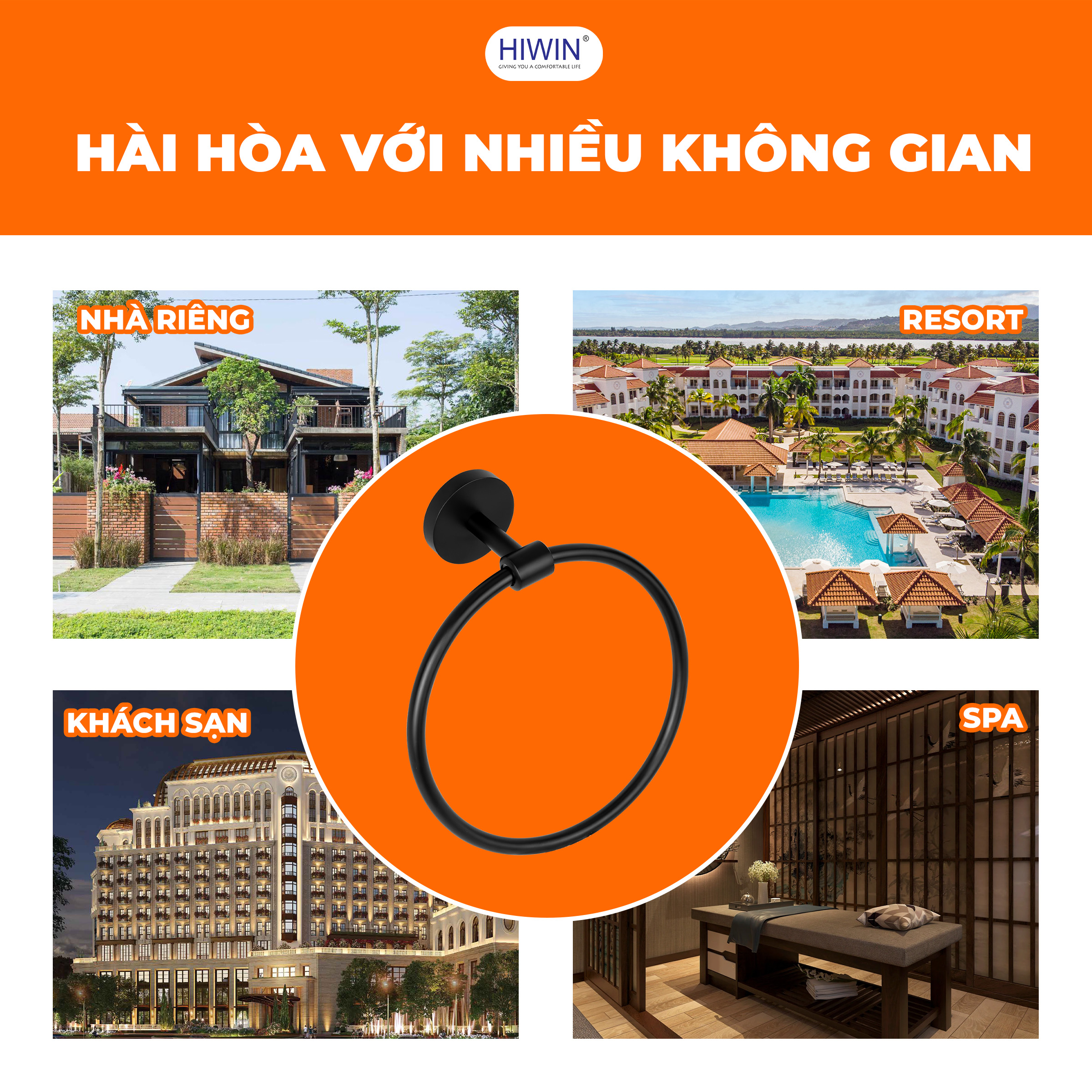 Móc vòng tròn treo khăn Hiwin Y-2305 lắp đặt dễ dàng