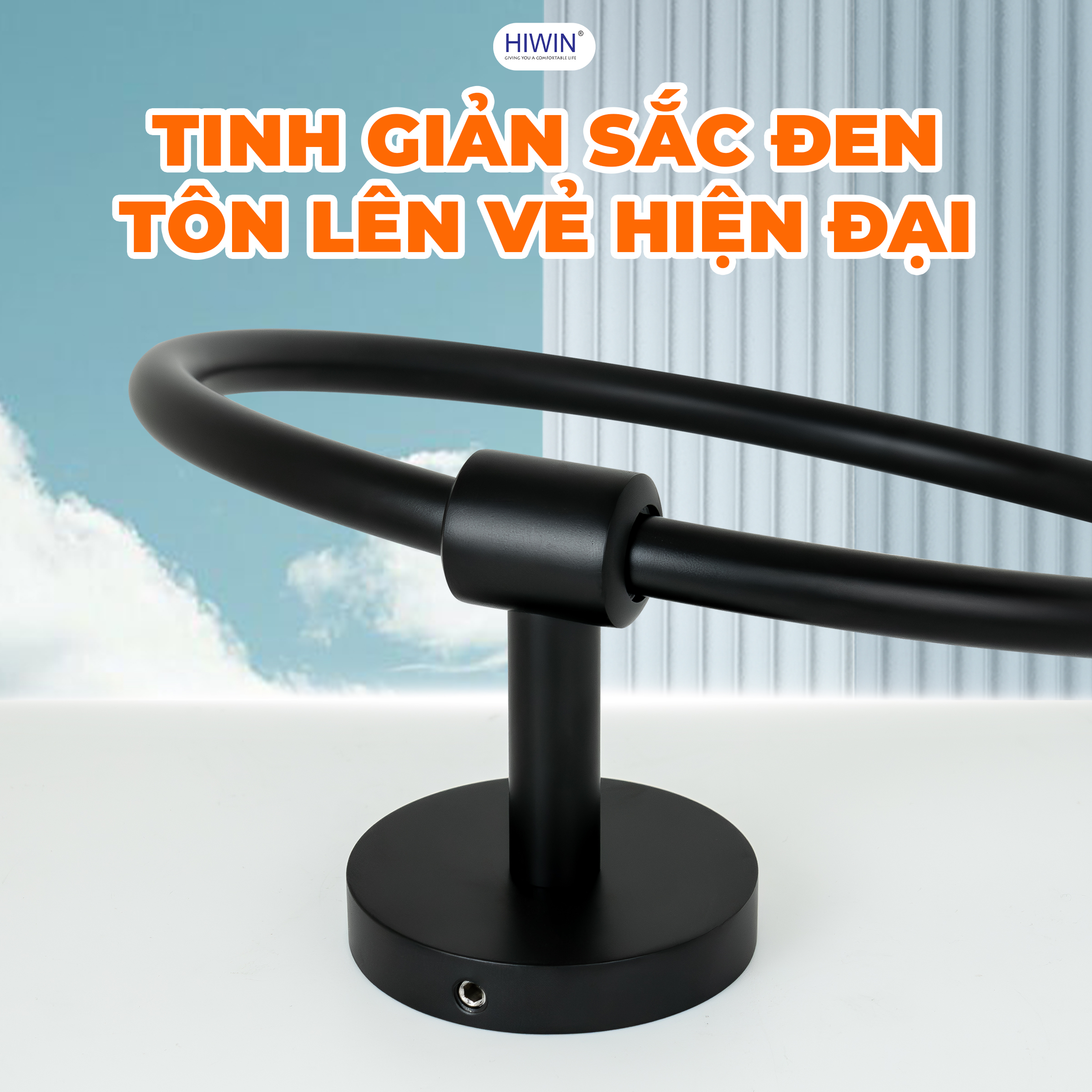 Móc vòng tròn treo khăn Hiwin Y-2305 màu đen mờ sang trọng, đẳng cấp