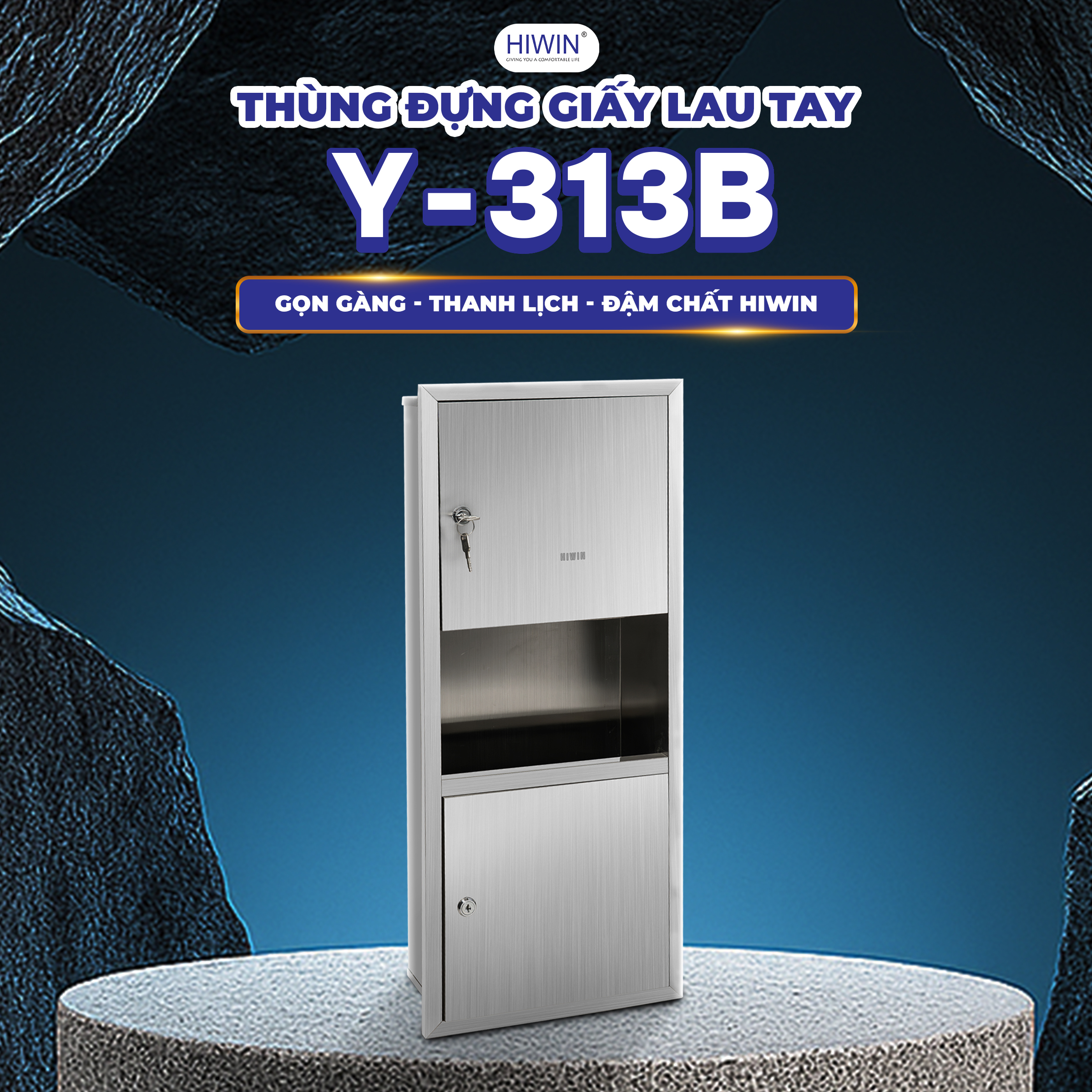 Hộp giấy kèm thùng rác âm tường Hiwin Y-313B thiết kế tiện ích, tối giản