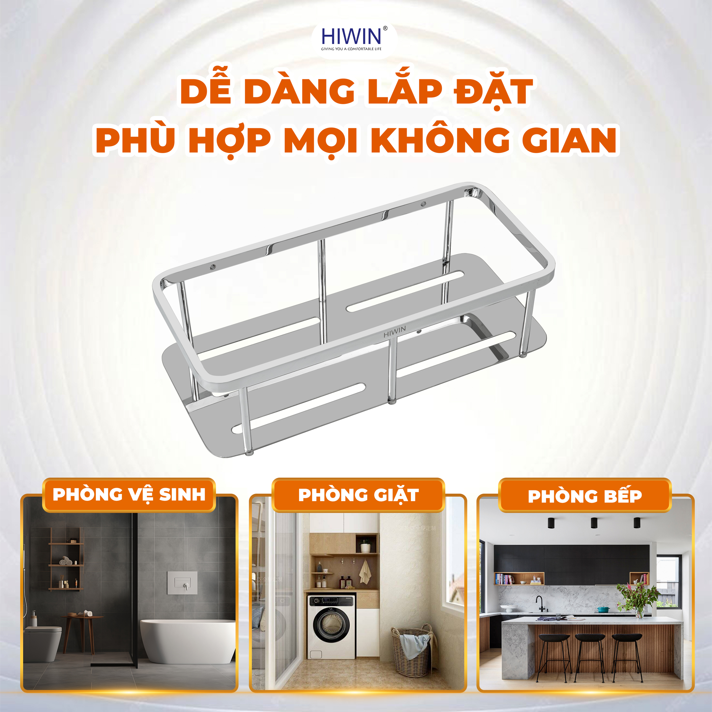 Kệ nhà tắm 1 tầng lắp đặt được ở đa dạng không gian