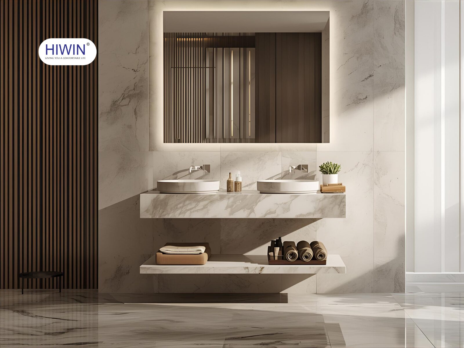 Các mẫu bàn đá lavabo đôi thích hợp với không gian lớn