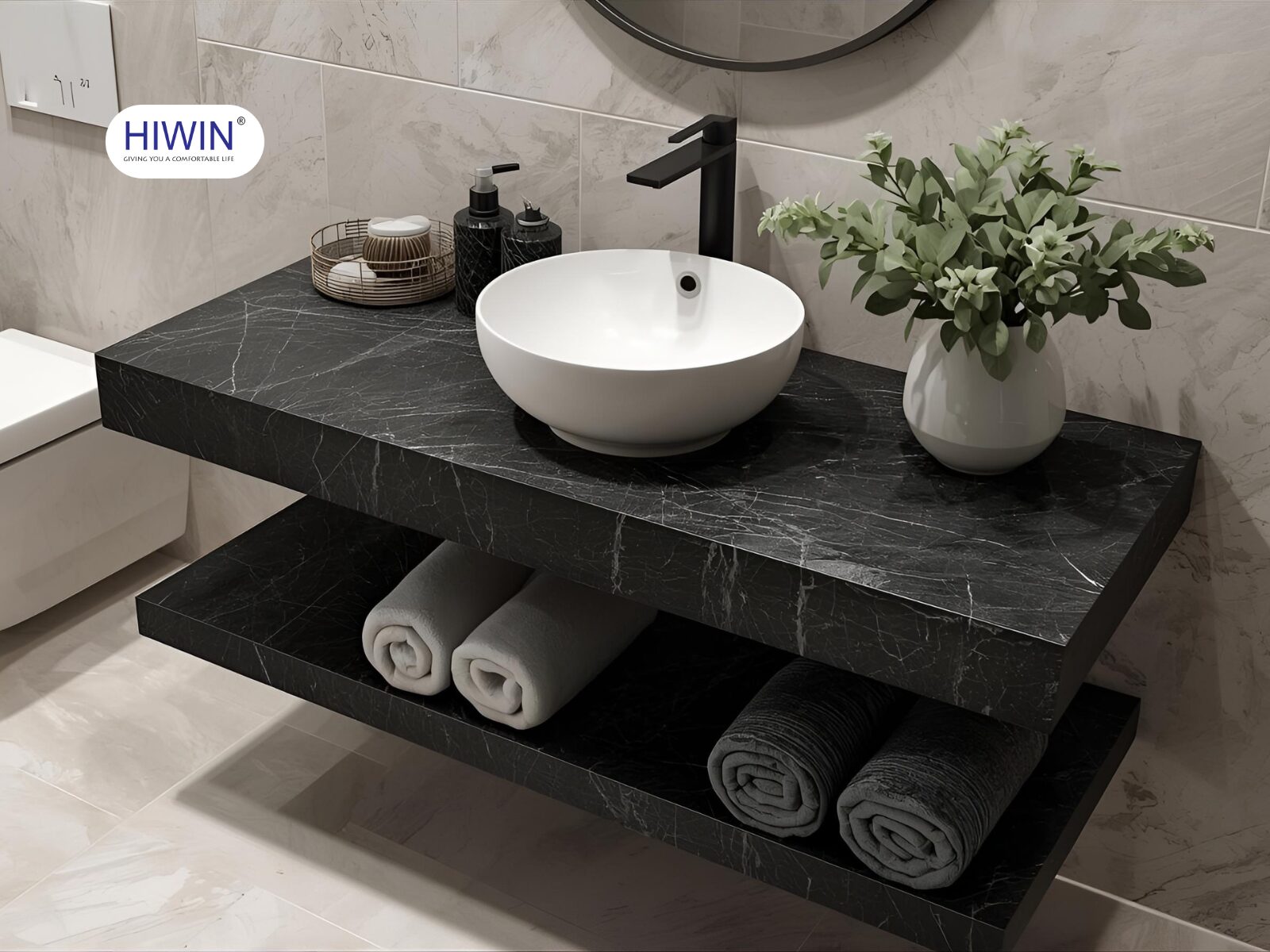 Mẫu bàn đá lavabo đẹp màu đen mang lại cảm giác sang trọng