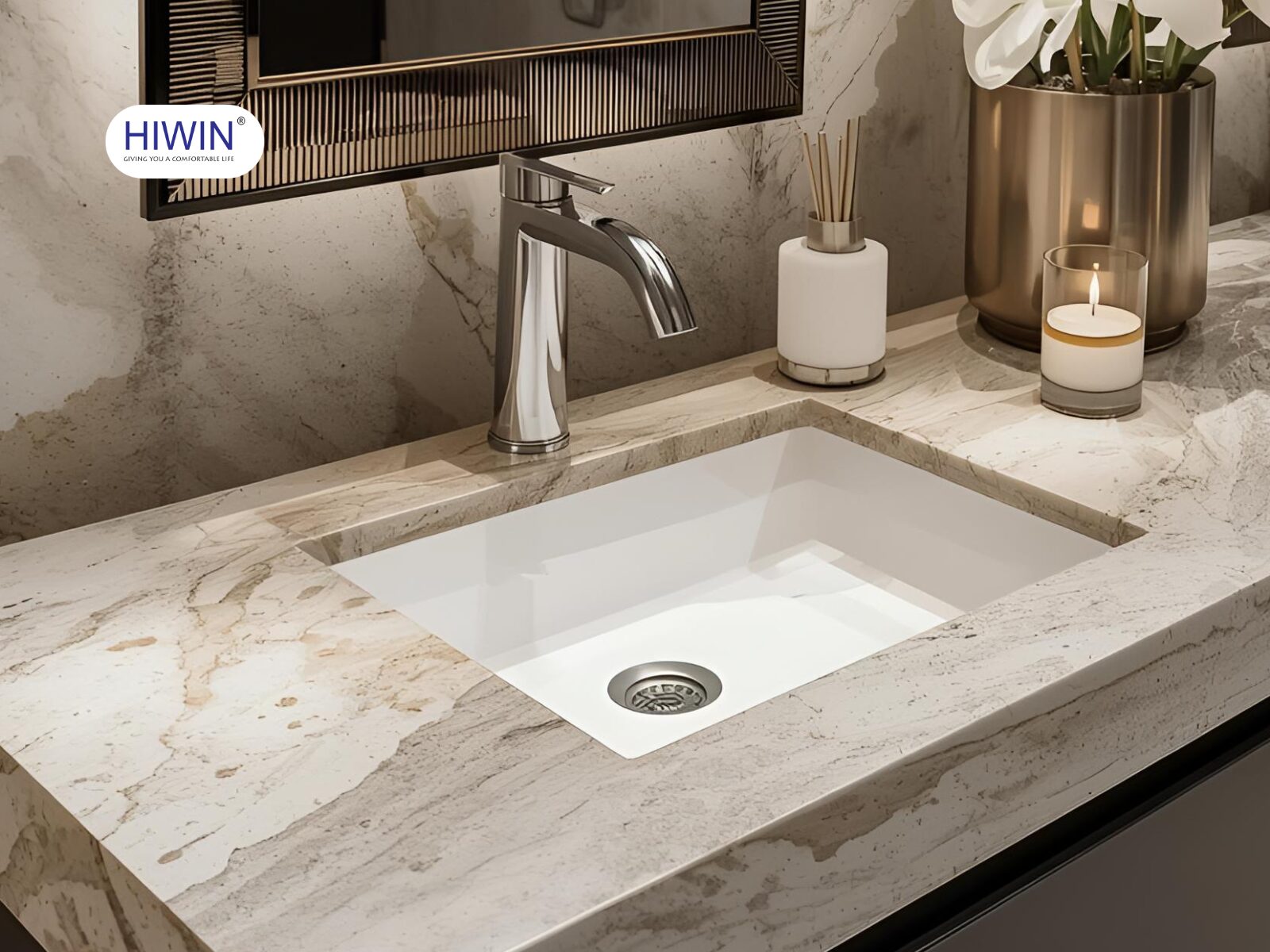Chậu rửa mặt đặt âm xuống dưới mặt bàn đá