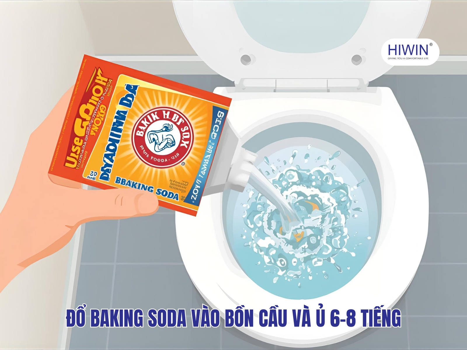 Đổ trực tiếp baking soda vào bồn cầu và ủ một khoảng thời gian
