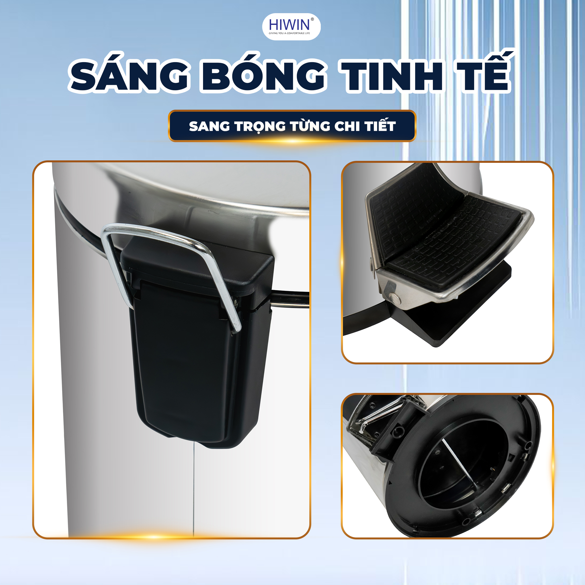 Thùng rác inox Hiwin Y-5018-5L bóng gương sang trọng