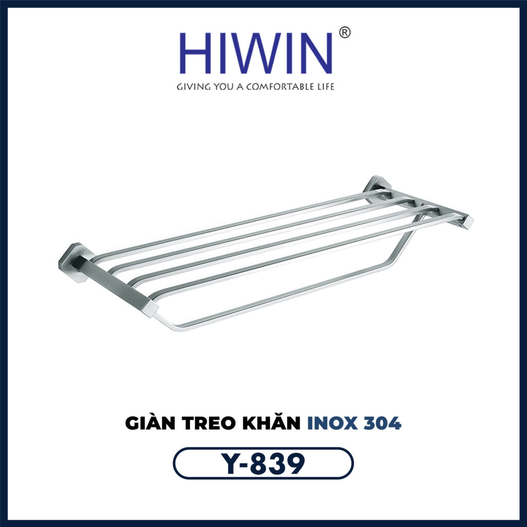 Vắt khăn giàn inox 304 Hiwin Y-839 bề mặt xước mờ cao cấp
