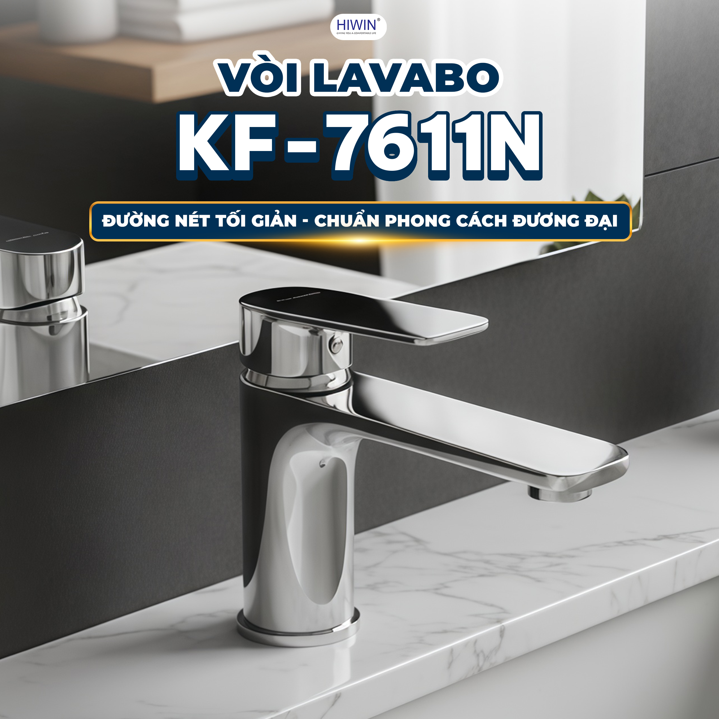 Vòi chậu rửa lavabo Hiwin KF-7611N nóng lạnh cổ thấp