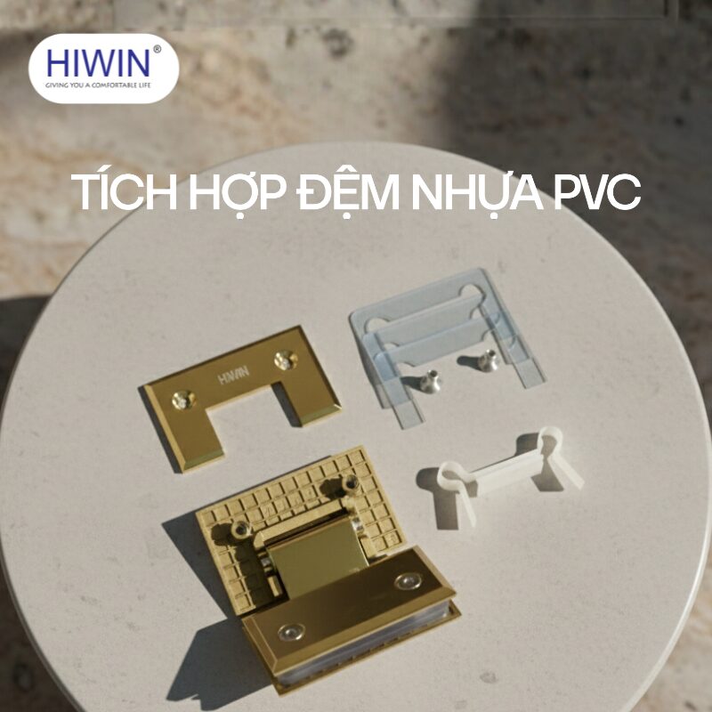 Bản lề mạ vàng HG-006 tích hợp đệm nhựa PVC bảo vệ kính