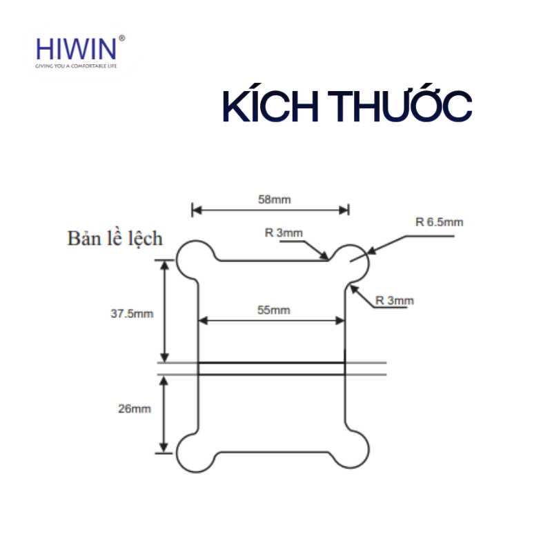 Bản vẽ kích thước bản lề Hiwin HG-006 lệch