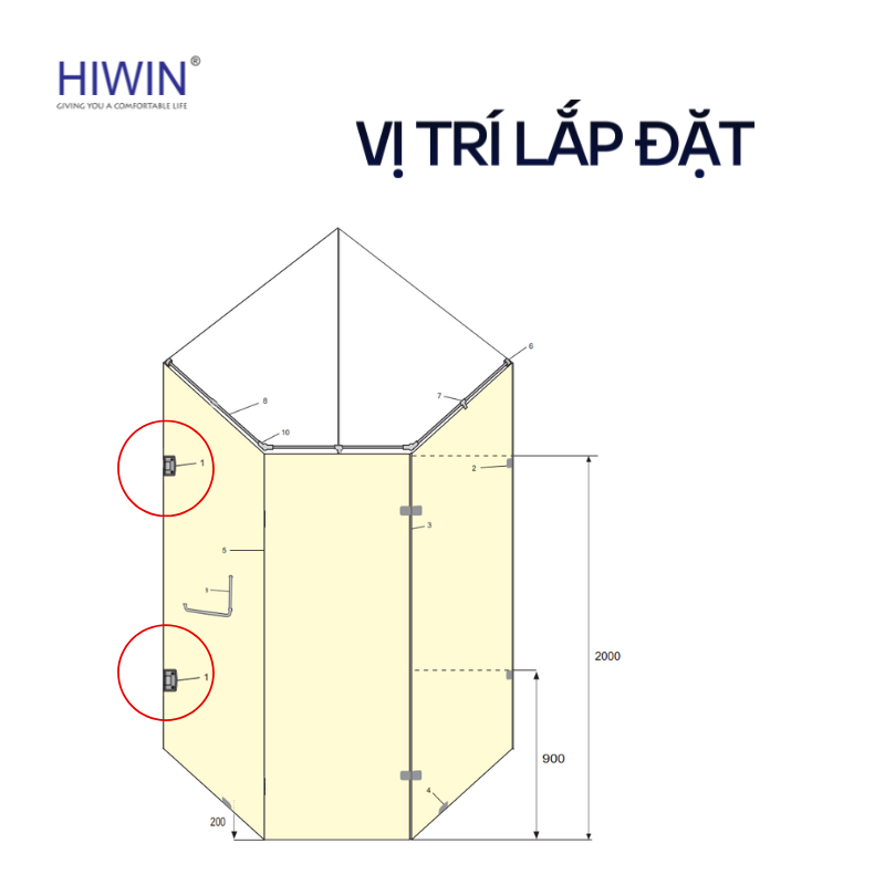 Bản lề chuyên dụng cho cabin kính tường góc 135 độ