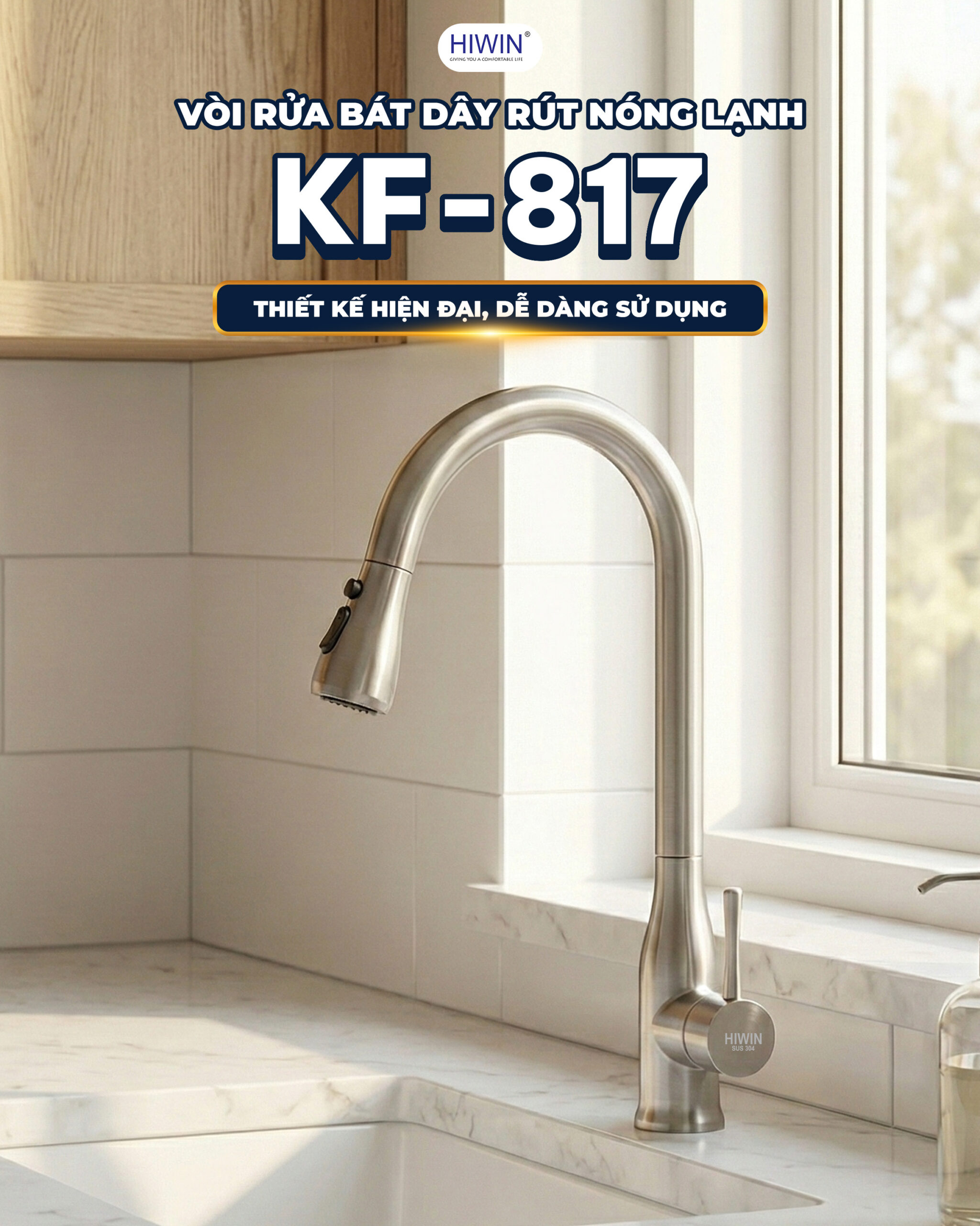 Thiết kế tổng quan của vòi rửa bát dây rút nóng lạnh Hiwin KF-817
