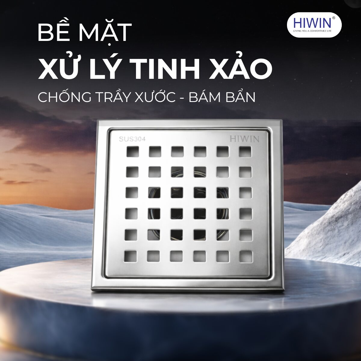 Bề mặt mờ của thoát sàn FD-7210 hạn chế trầy xước và dễ vệ sinh