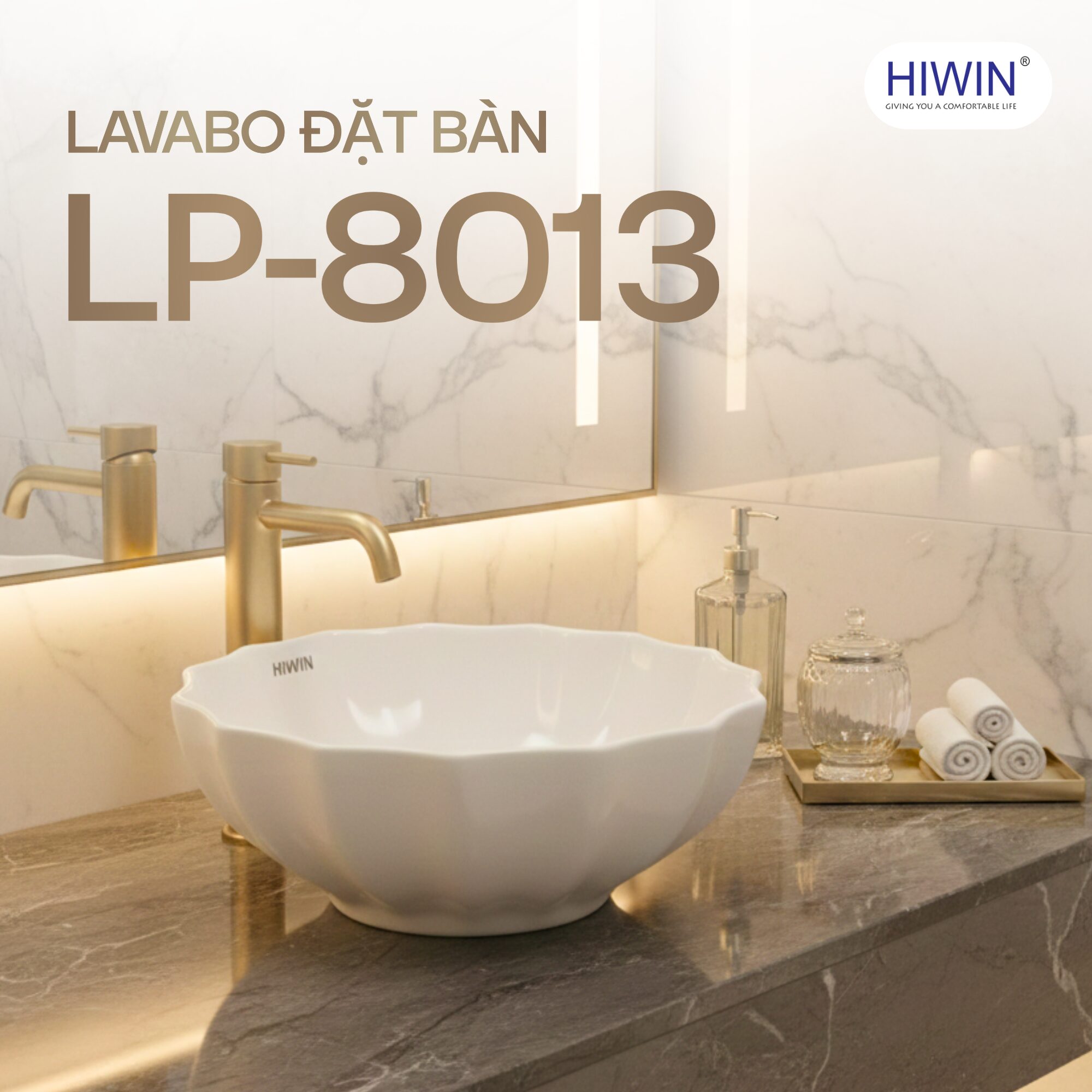 Lavabo đặt bàn LP-8013 sứ màu trắng thiết kế hiện đại