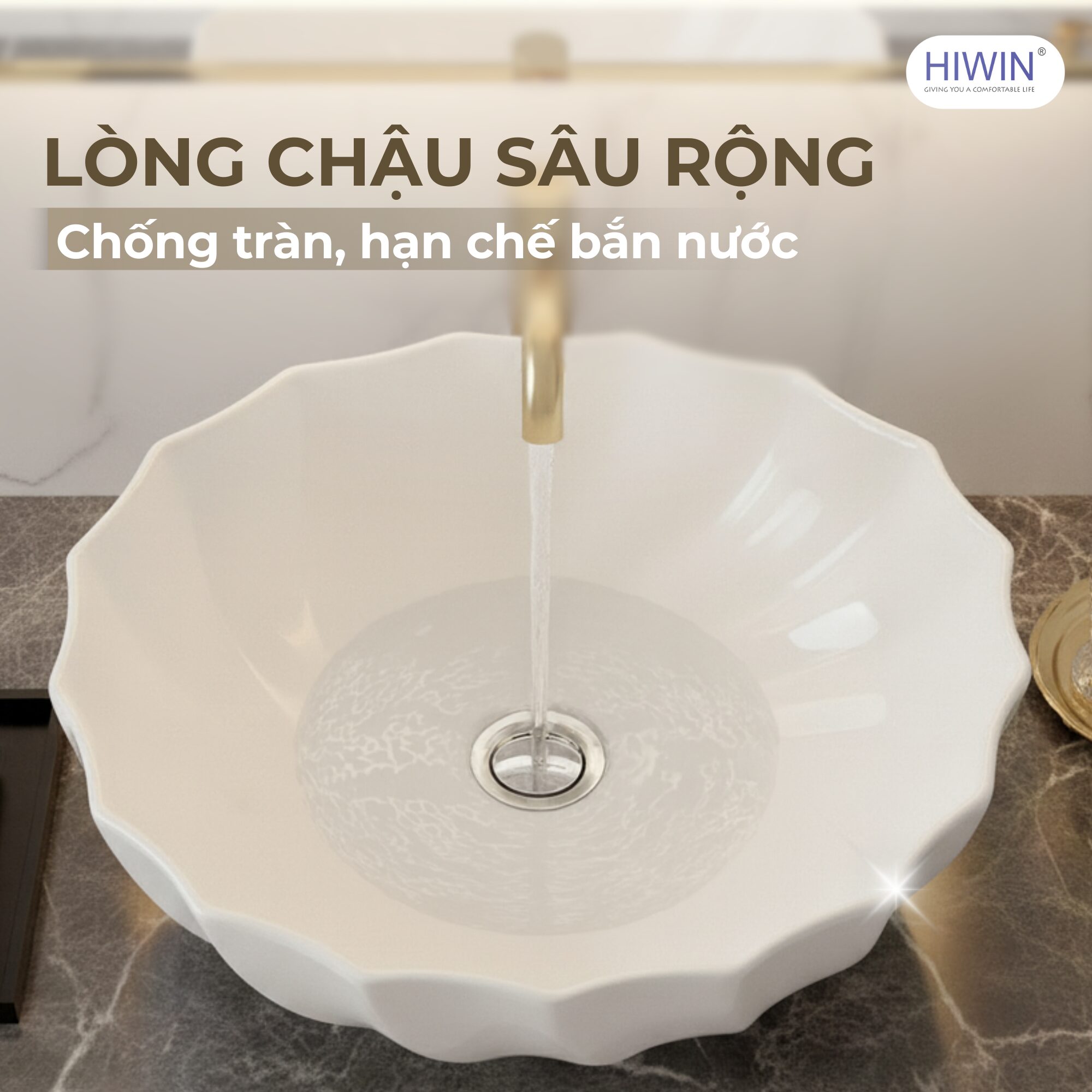 Lòng chậu lavabo LP-8013 thiết kế dốc thoát nước nhanh hạn chế cặn bẩn