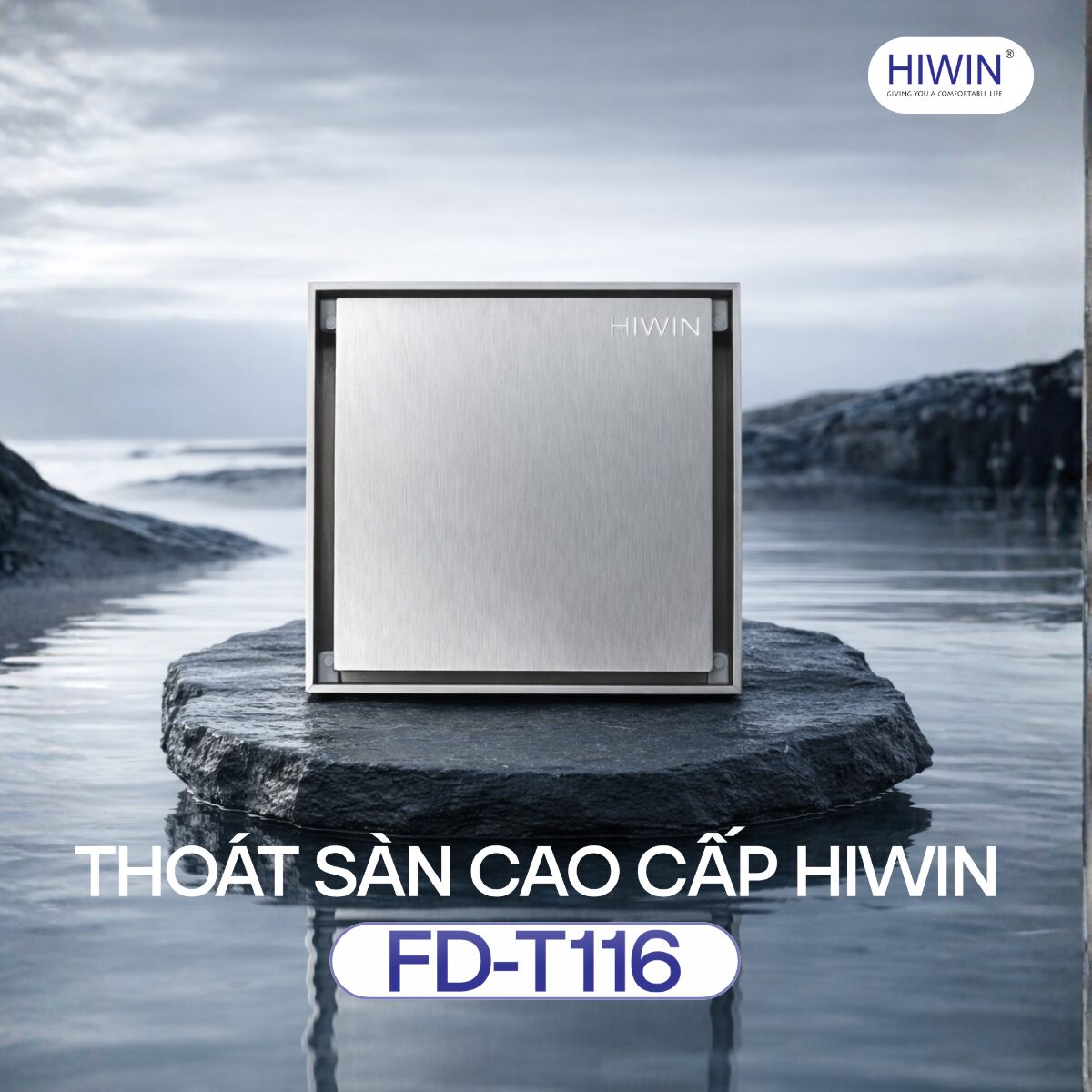 Thoát sàn lát gạch FD-T116S 100x100 inox 304 mờ thiết kế tinh giản hiện đại