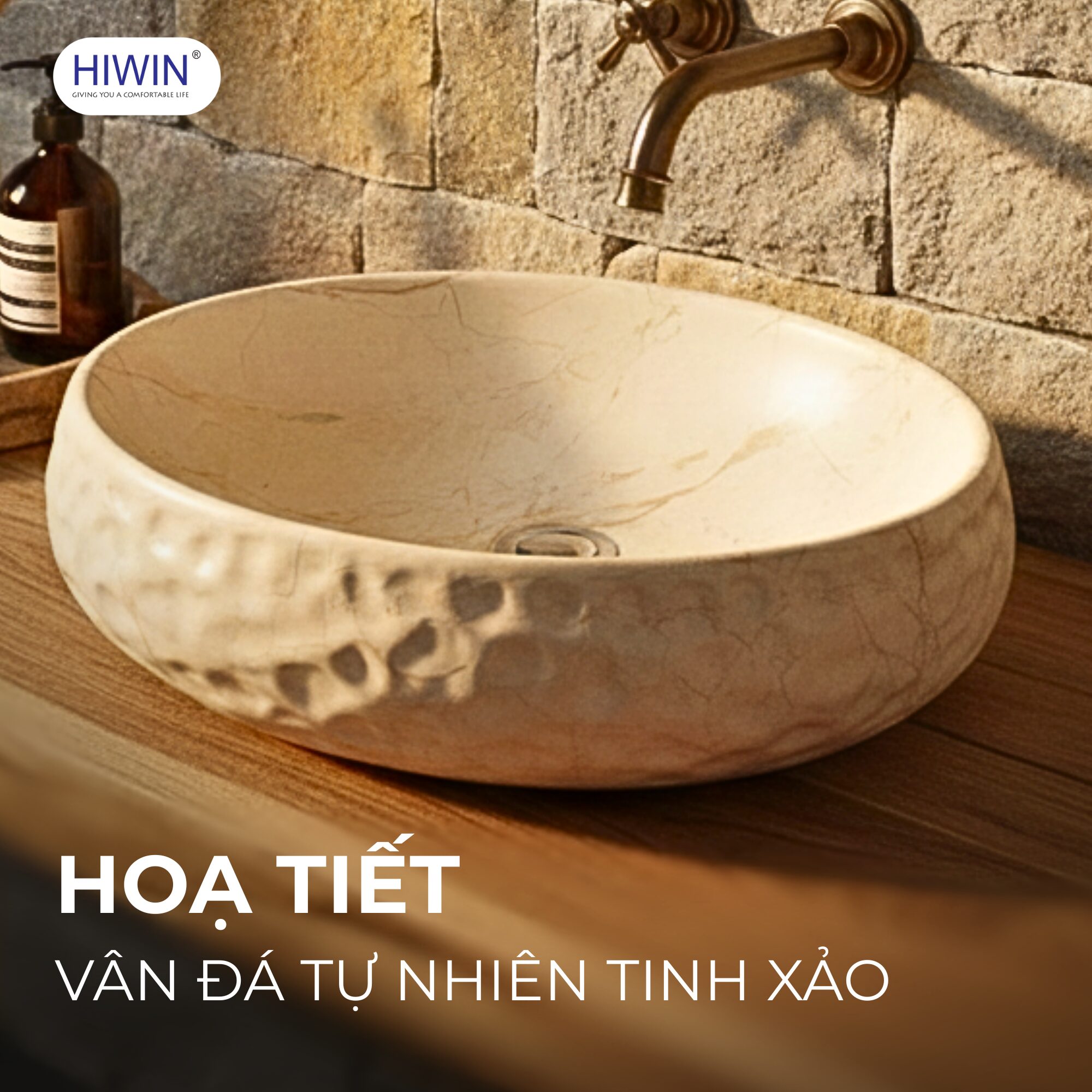 Bề mặt lavabo LP-252B vân đá tự nhiên tinh xảo sang trọng