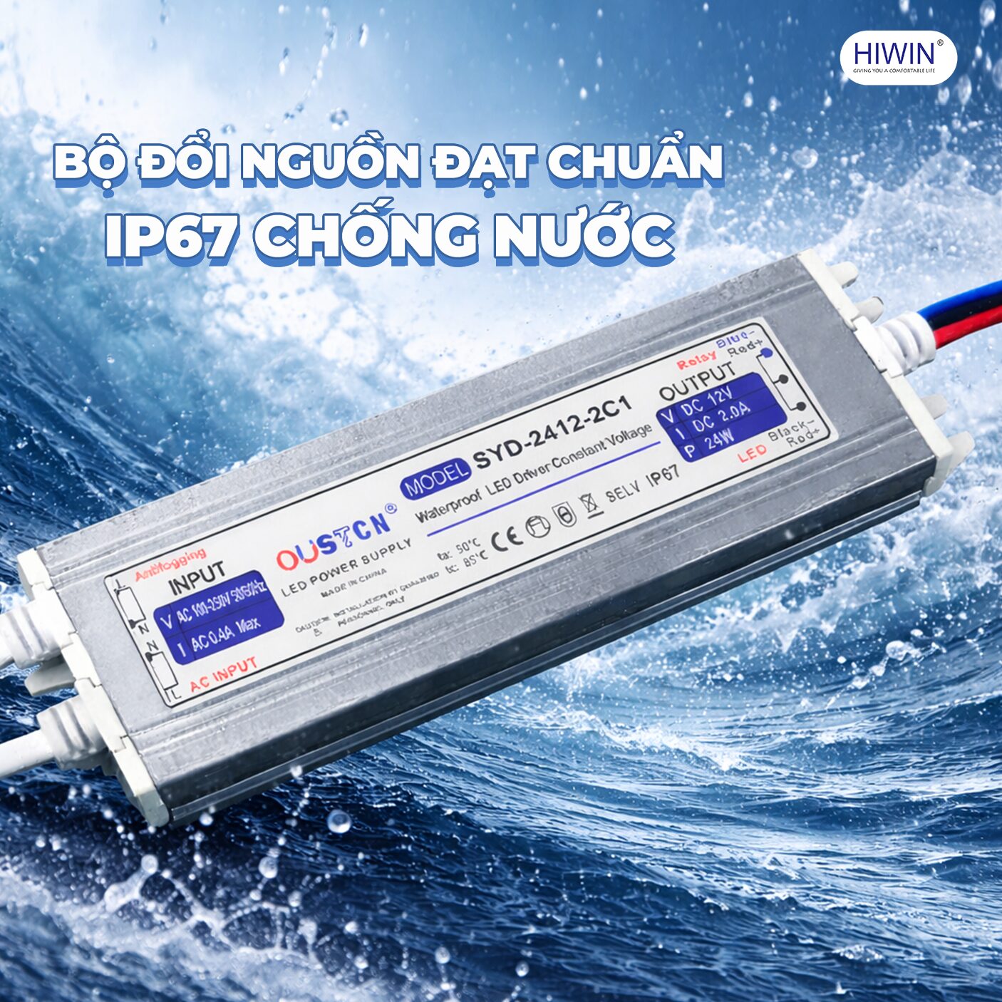 Bộ đổi nguồn gương thông minh hình tròn đạt chuẩn IP67 chống nước an toàn