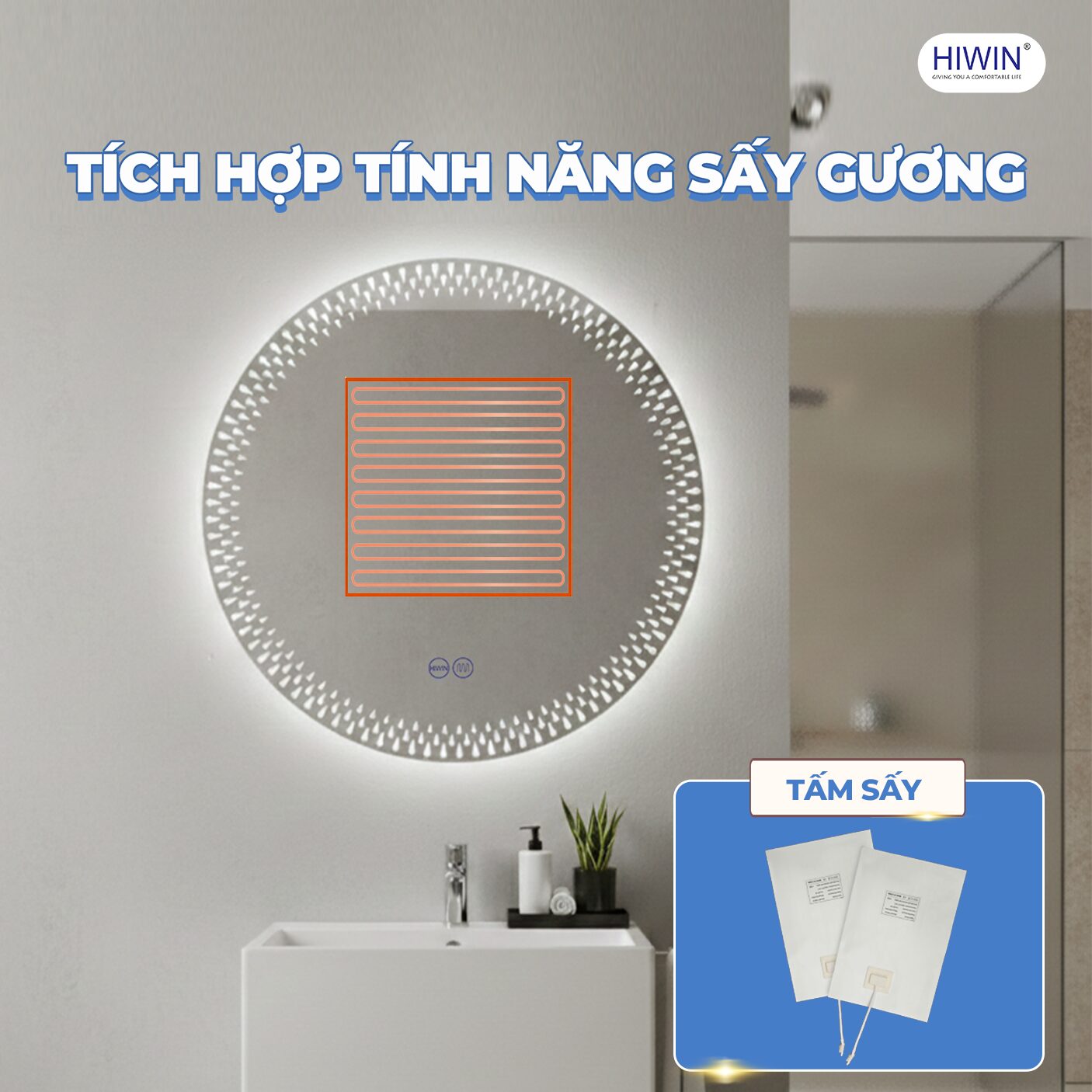 Gương thông minh hình tròn tích hợp sấy phá sương chống bám hơi nước