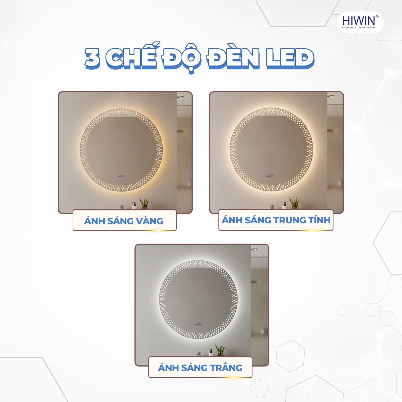 Gương thông minh hình tròn với 3 chế độ đèn LED phù hợp nhiều nhu cầu sử dụng
