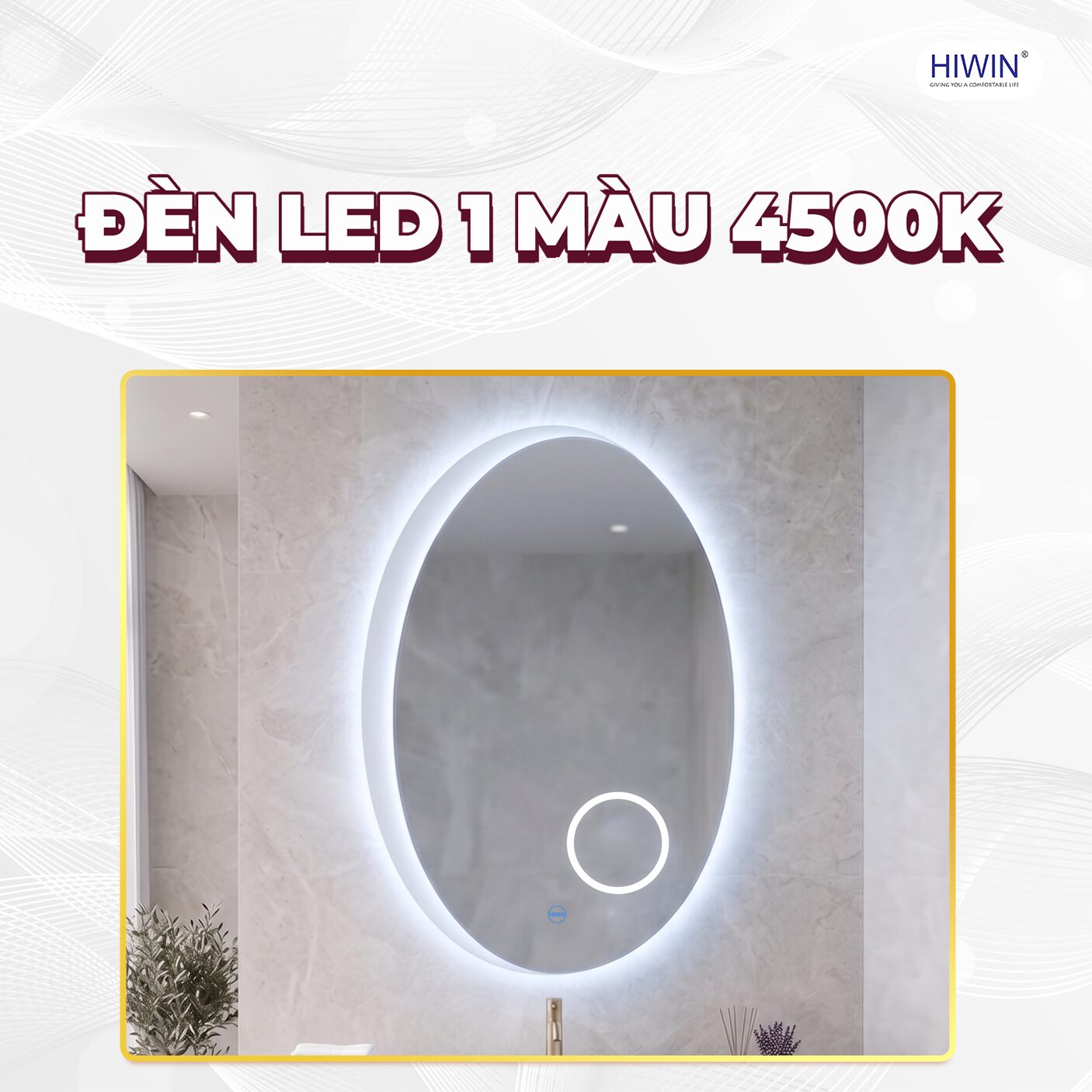 Gương thông minh hình oval M-E5288L3X-H trang bị đèn LED 4500K ánh sáng trung tính dễ chịu