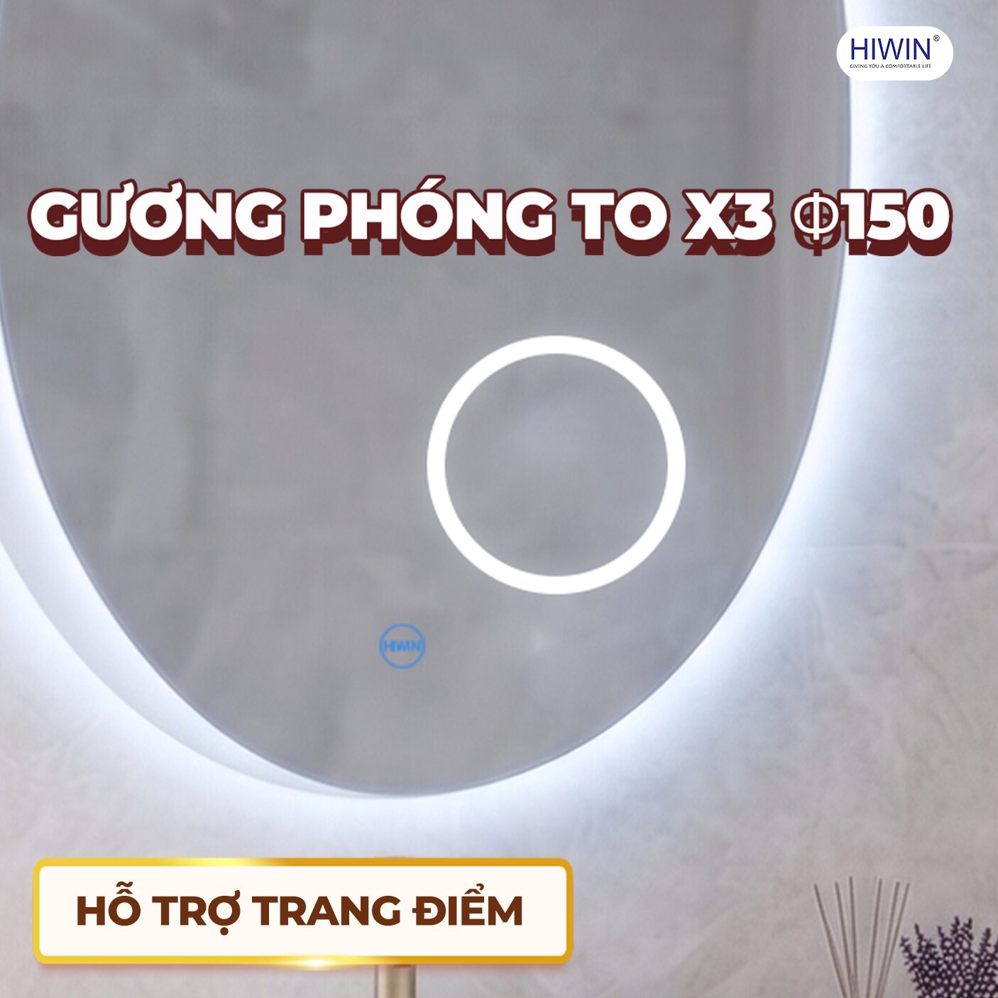 Gương thông minh hình oval tích hợp gương phóng to 3x hỗ trợ trang điểm và chăm sóc cá nhân