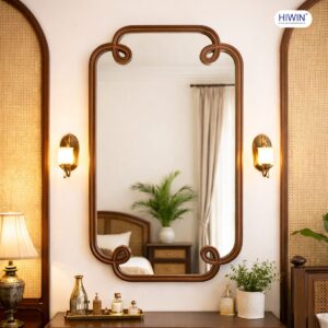 Gương hình chữ nhật đứng M-V62120-W khung gỗ tần bì nghệ thuật