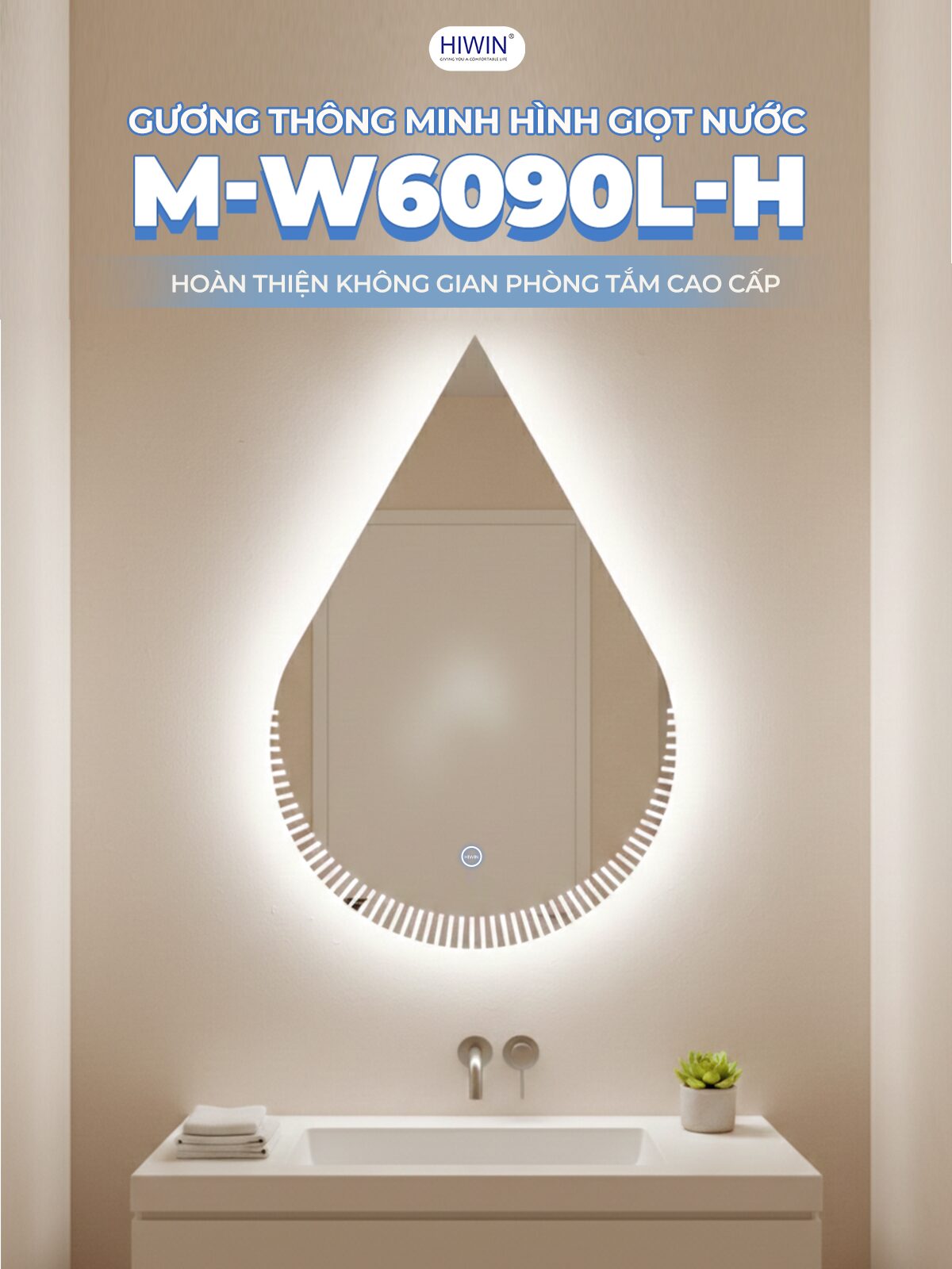 Gương thông minh hình giọt nước M-W6090L-H thiết kế cao cấp cho phòng tắm hiện đại