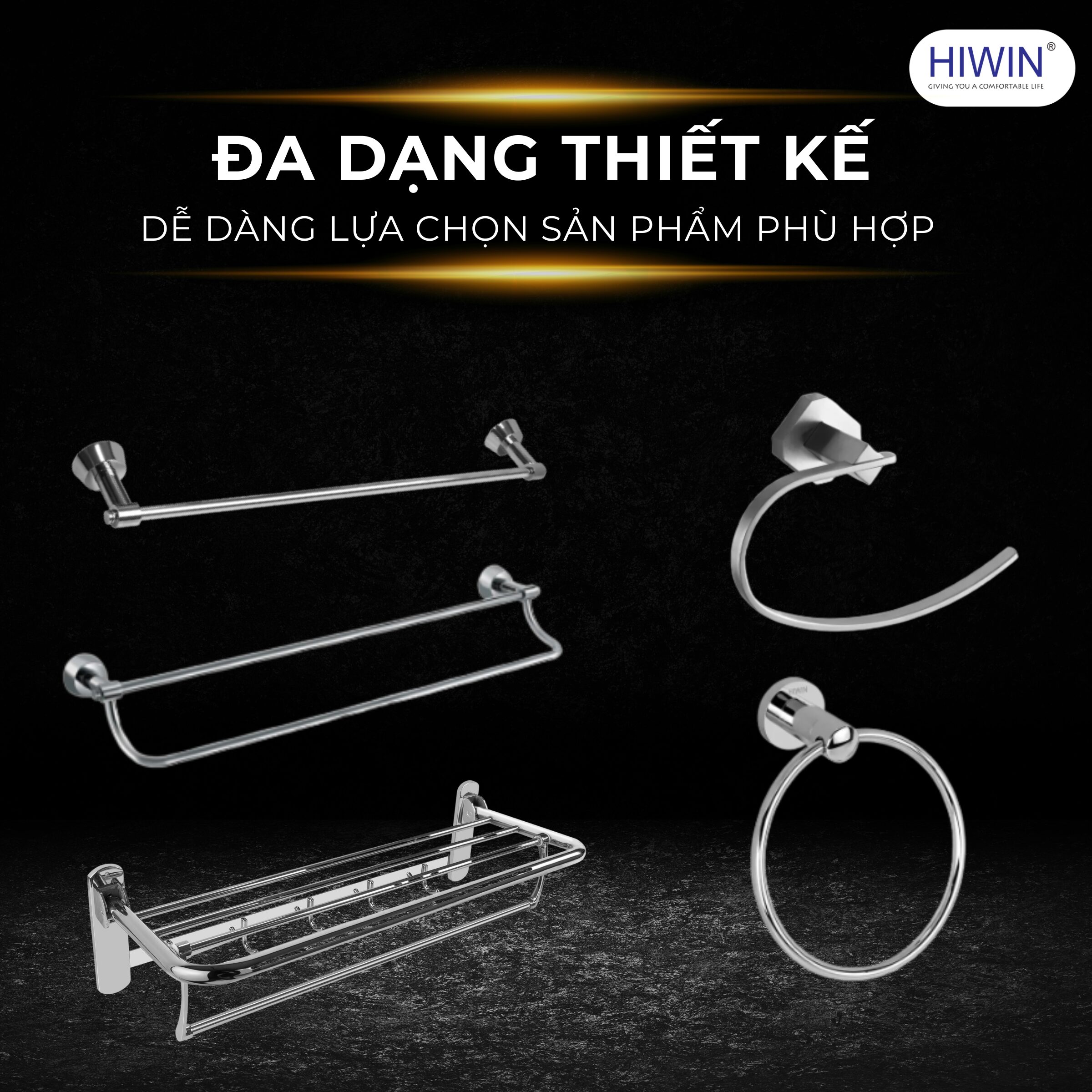 Các mẫu thanh vắt khăn phòng tắm hiwin đa dạng thiết kế và công năng