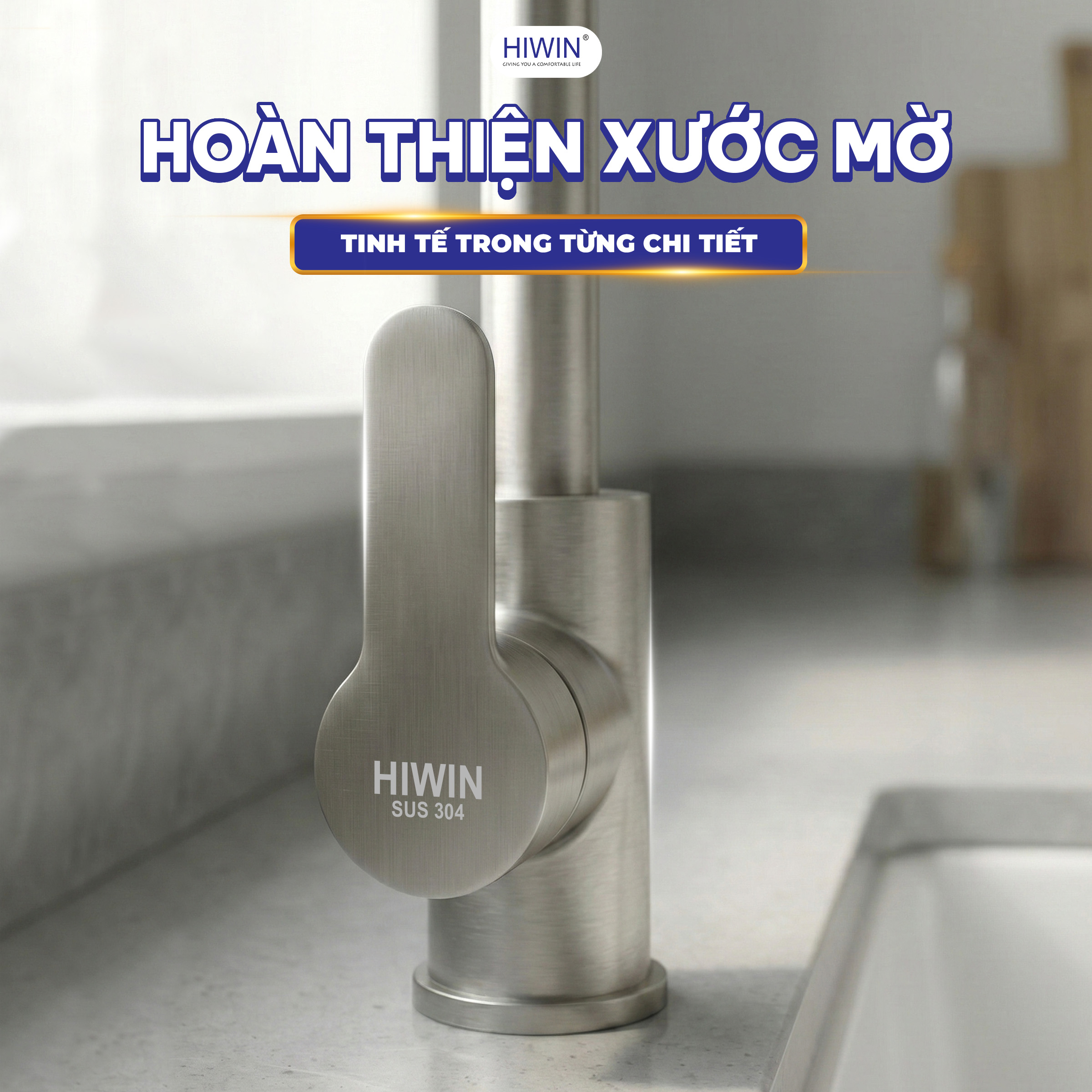 Vòi rửa bát nóng lạnh Hiwin KF-101S bề mặt xước mờ